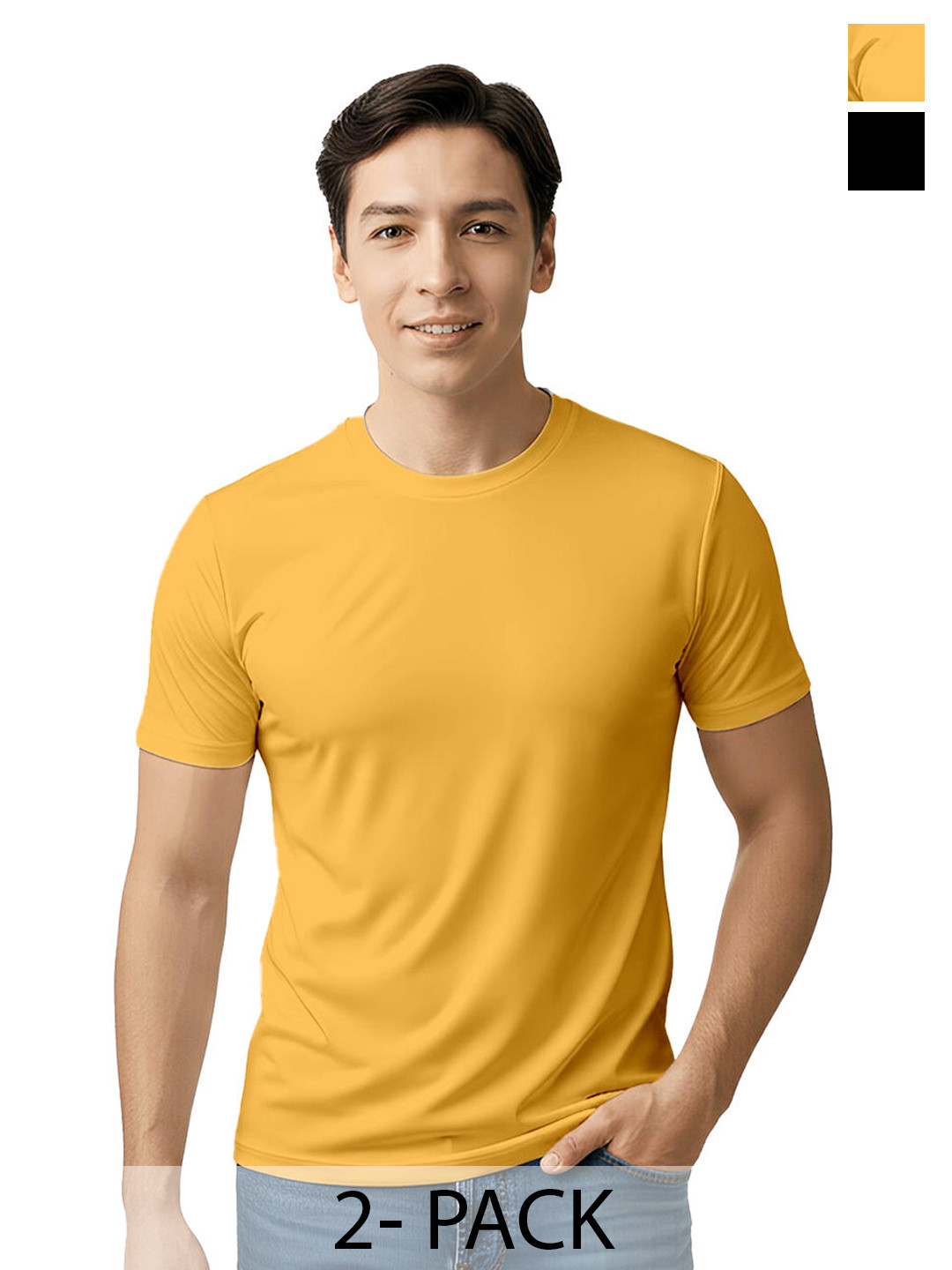 Fighterhero Men Pack of 2 Mustard & Black Dryfit Active Tshirts