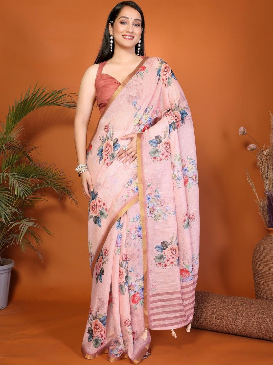SAMANTHA Floral Pure Linen Saree