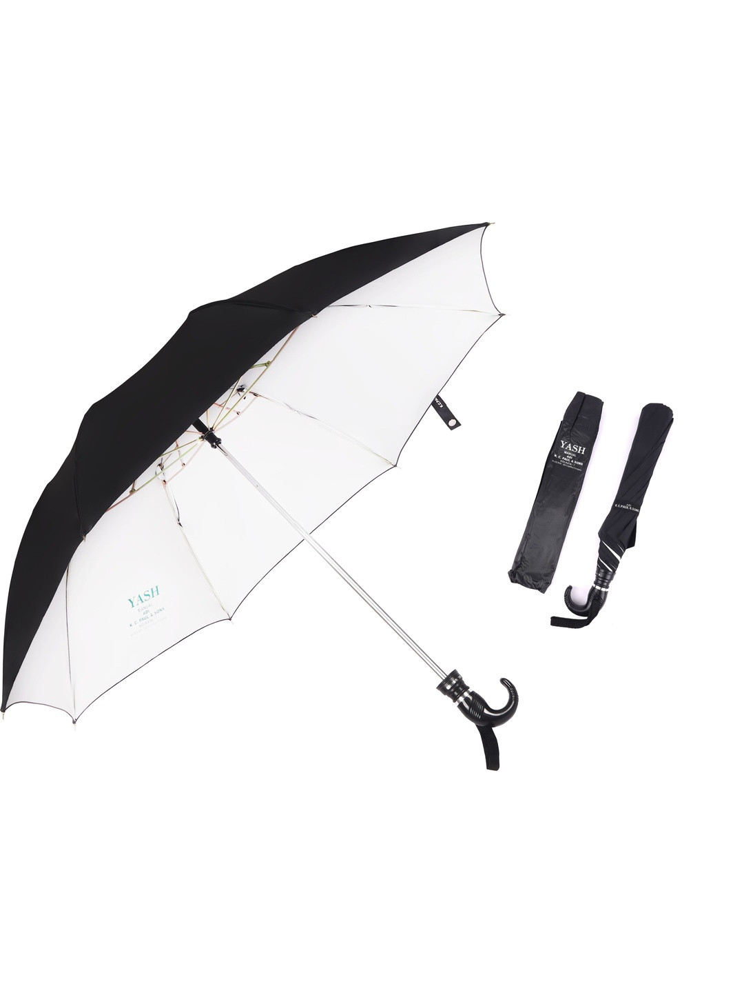 Adi K.C.Paul & Sons YASH Black and Silver 2 Fold Manual Open Umbrella