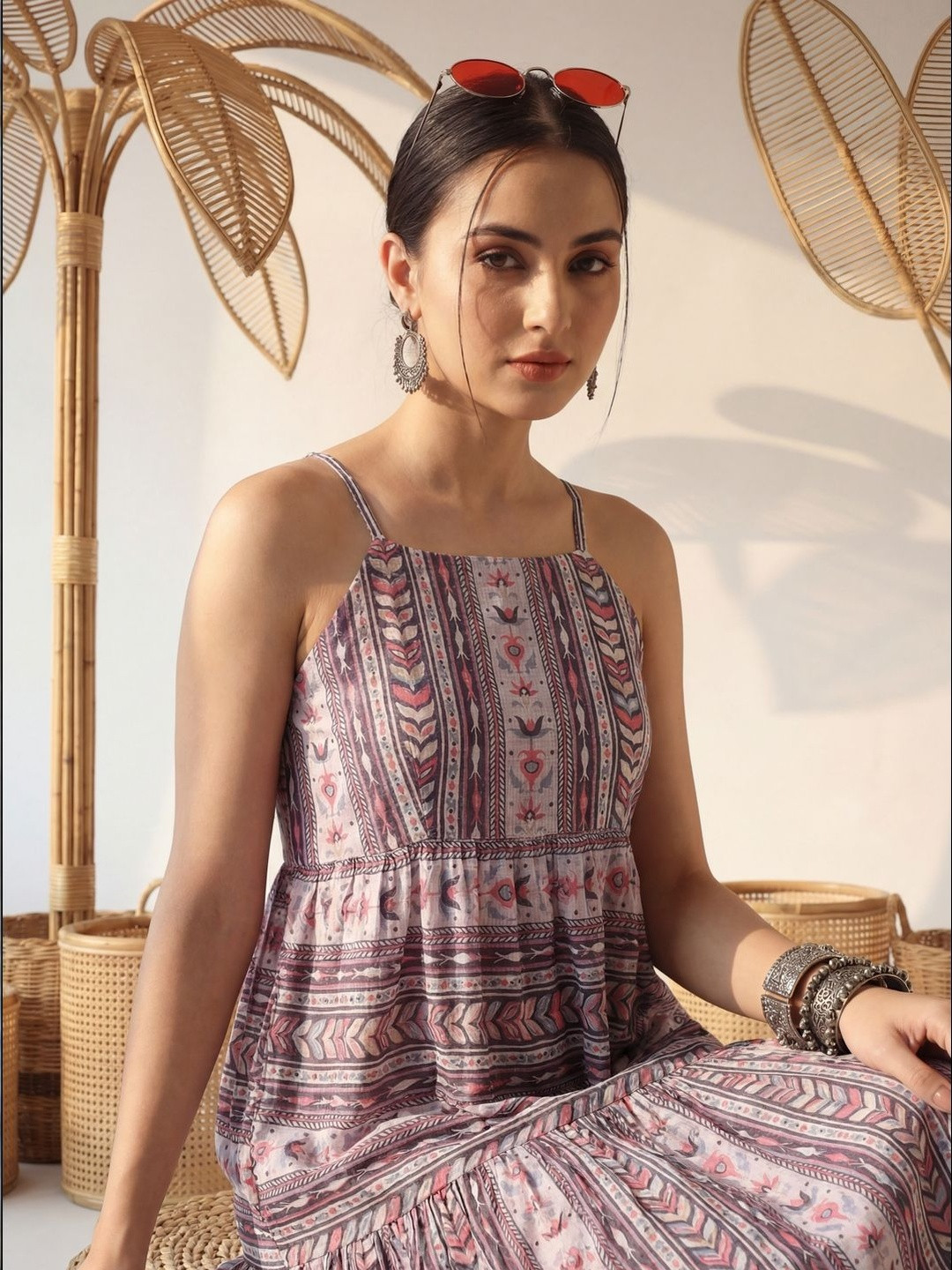 Sangria FUZN Bohemian Print Fit & Flare Dress