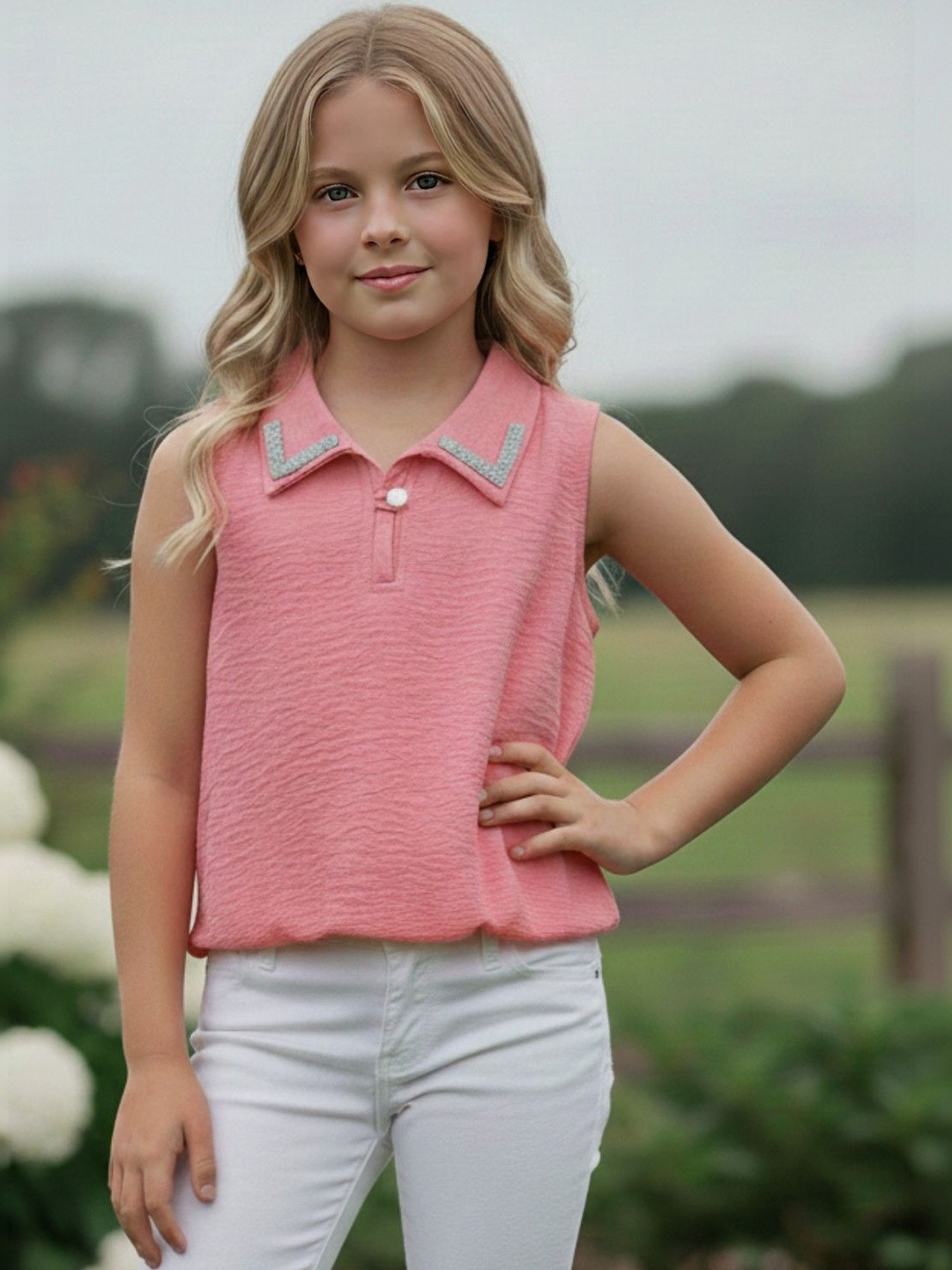 Lei-Chie Girls Pink Solid Regular Top