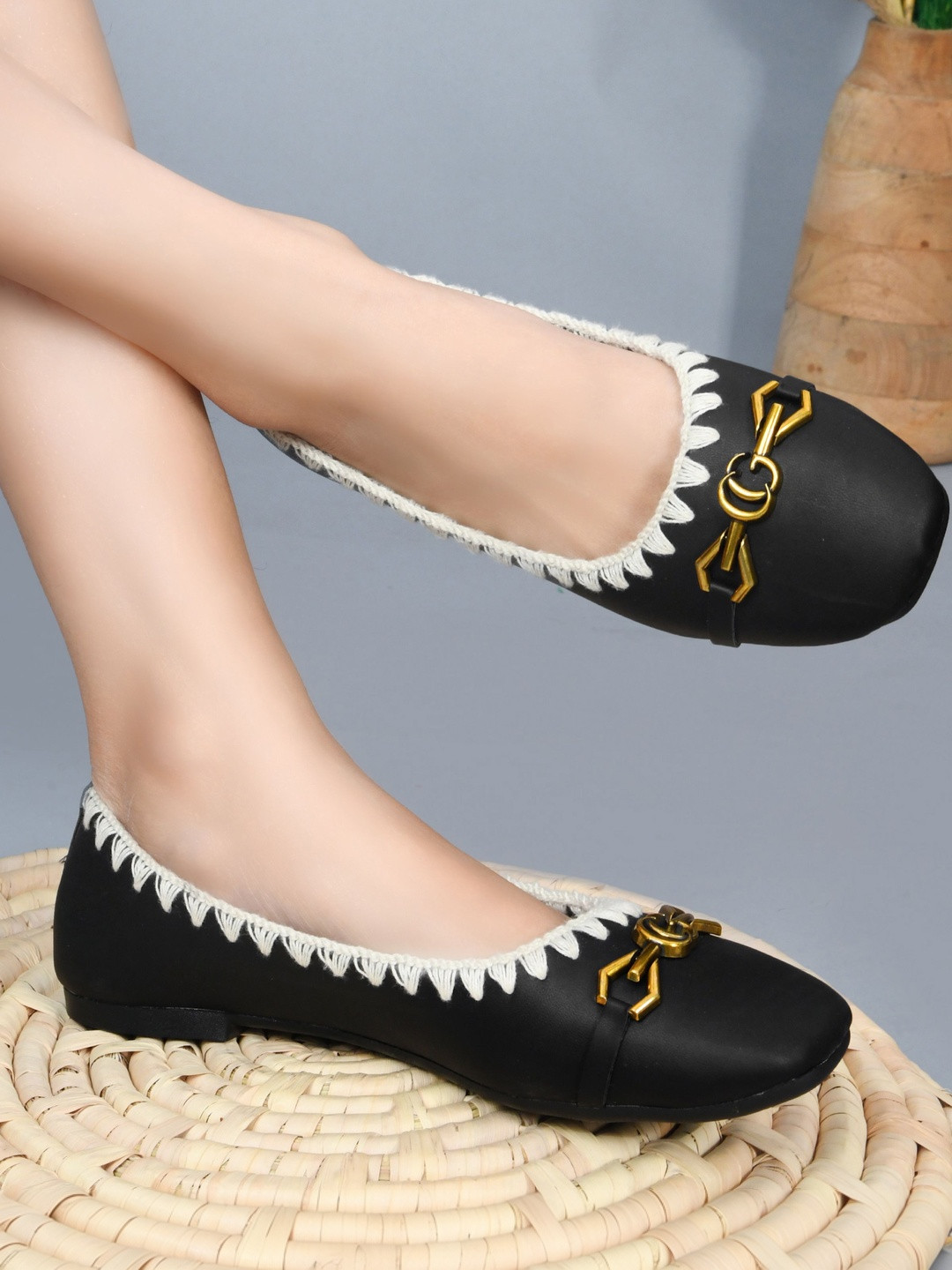 JM Looks Embellished Round Toe Slip-On Ballerinas