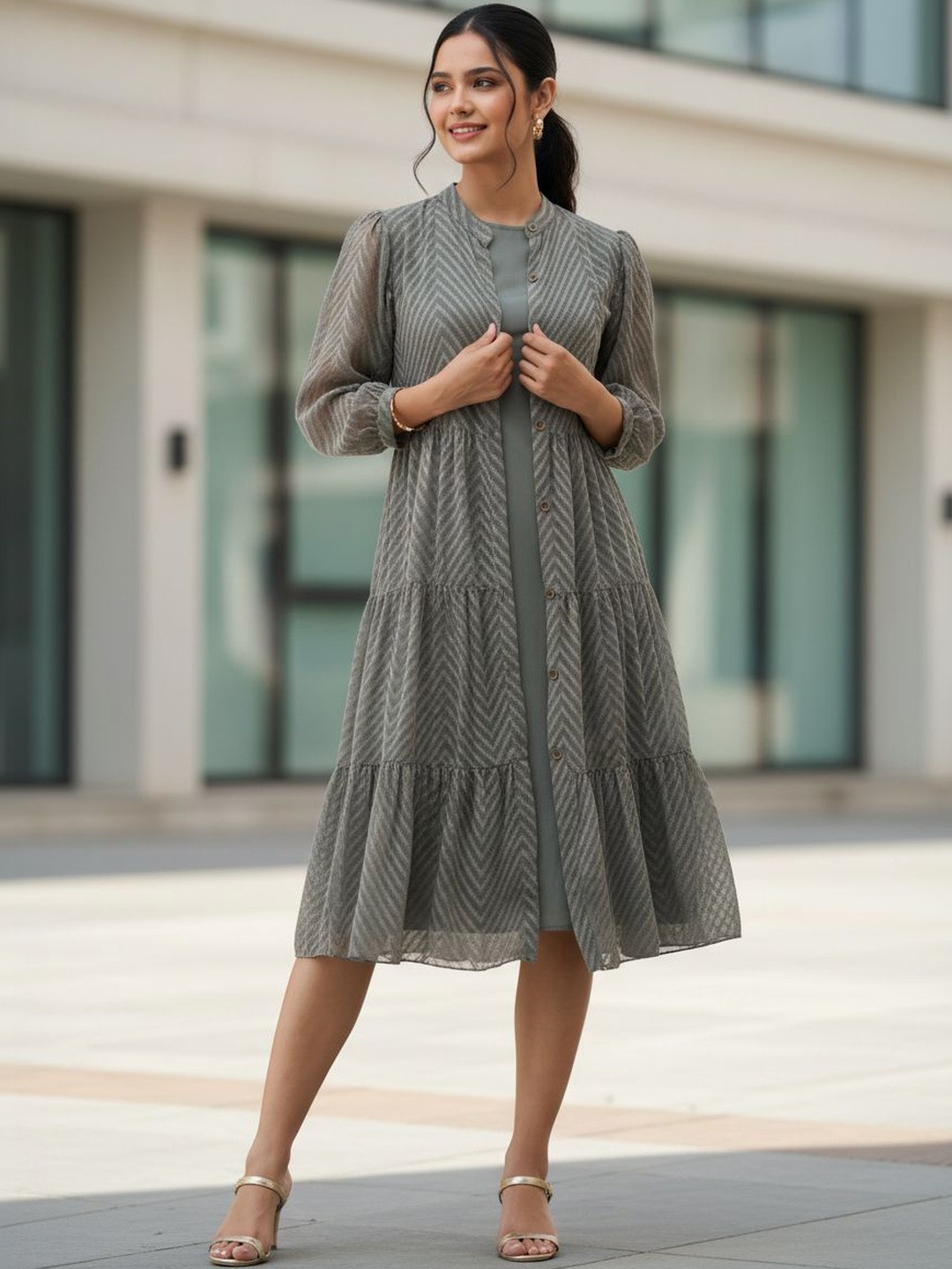 BLUE PIEGEON Crepe Fit & Flare Dress