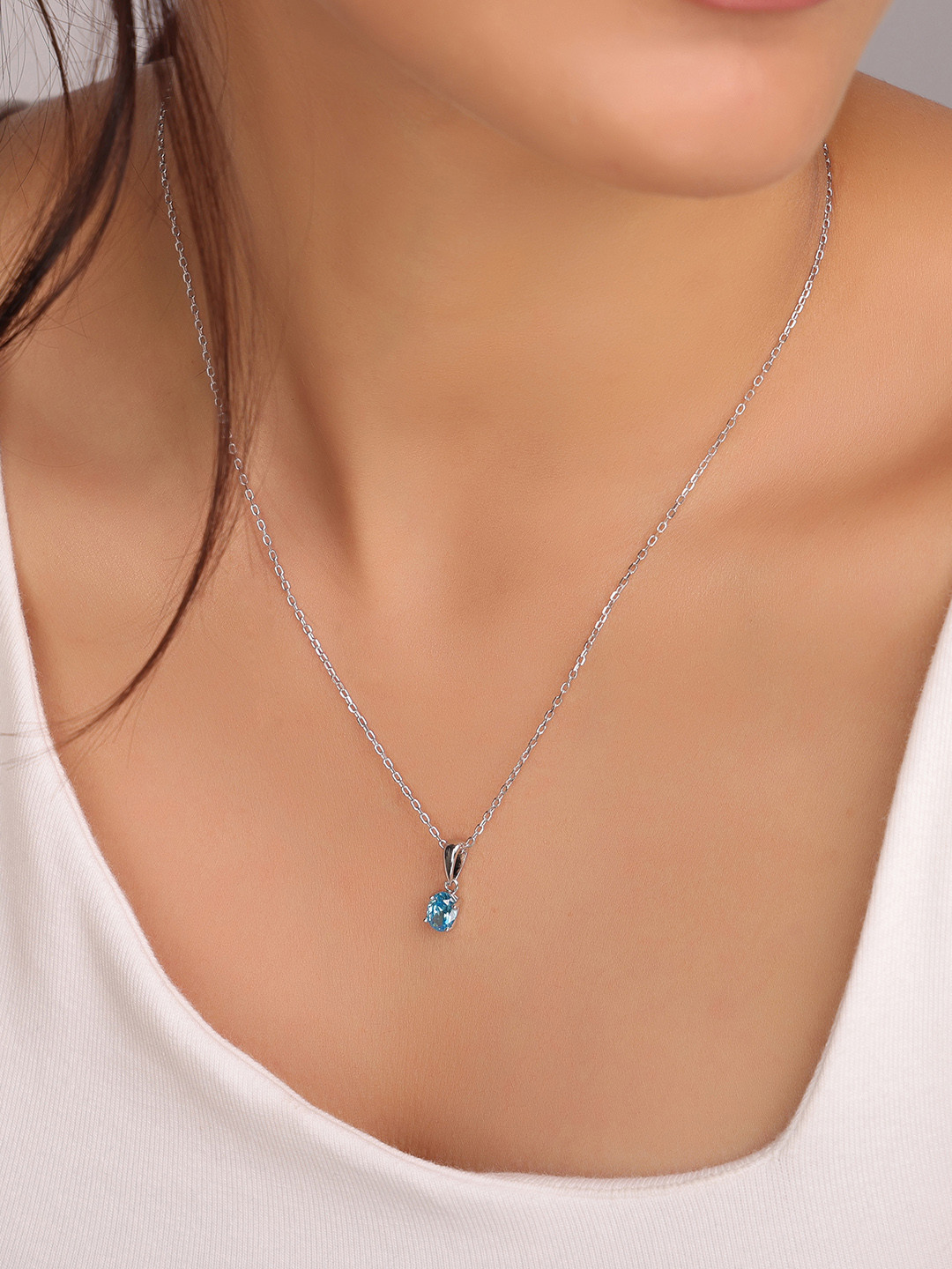 925 Sterling Silver Blue Topaz CZ Necklace