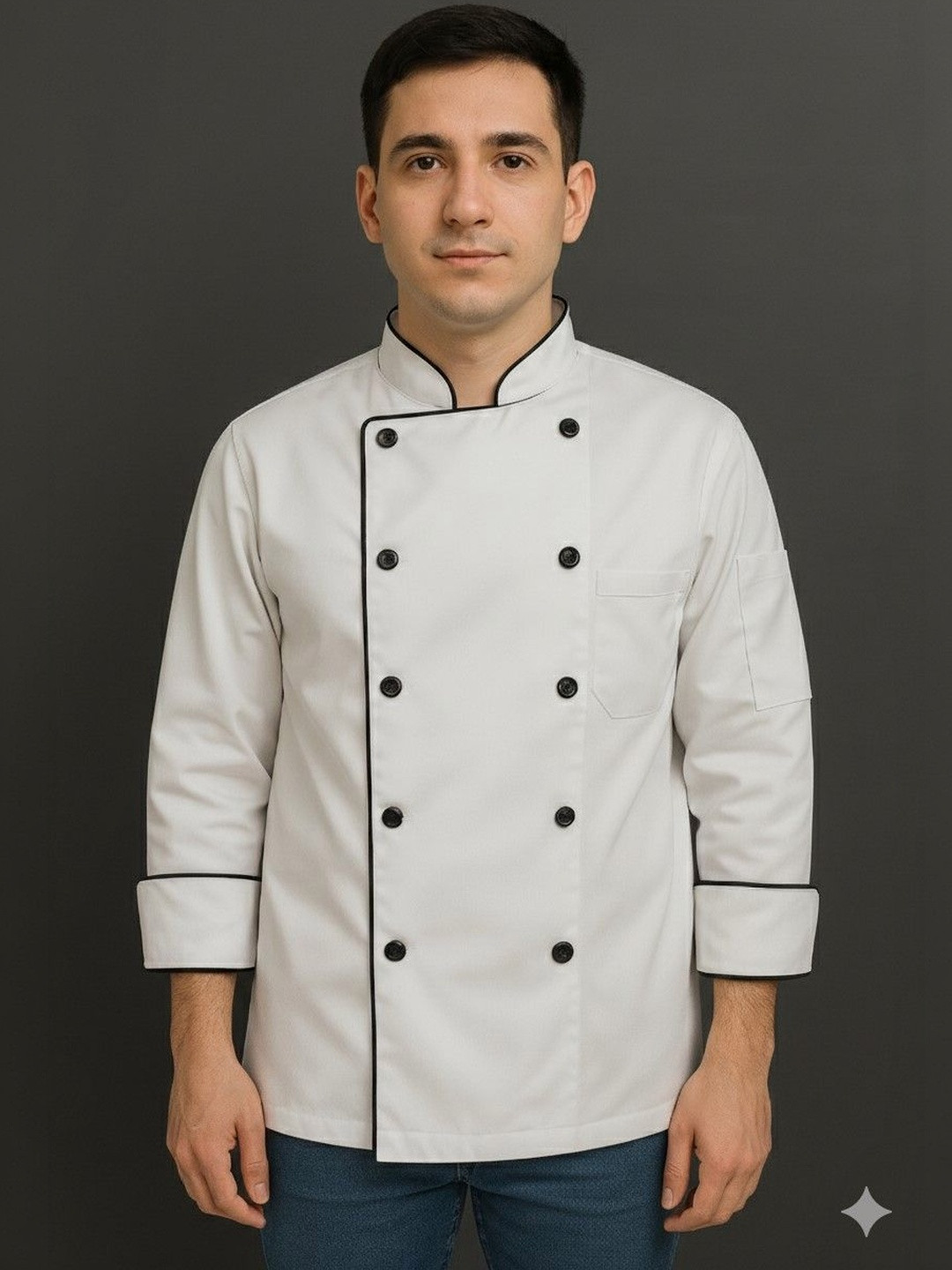 SAME FIT Men White Button Closure Chef Coat