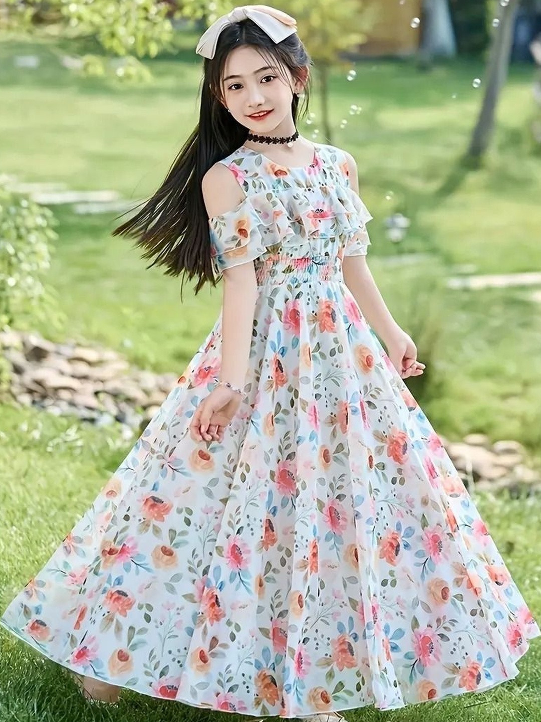 STYLE CONNECT Girls Print Fit & Flare Maxi Dress