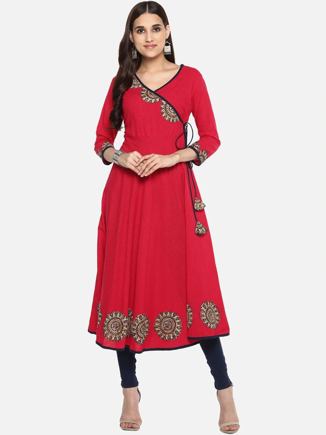 HERE&NOW Women Embellished V-Neck Patchwork Anarkali Kurta