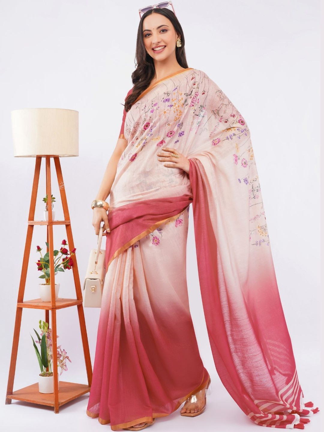 SAMANTHA Floral Pure Linen Saree