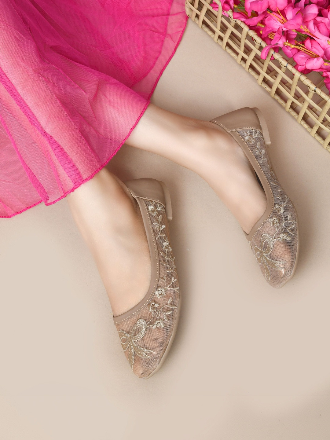 JM Looks Embellished Round Toe Slip-On Ballerinas