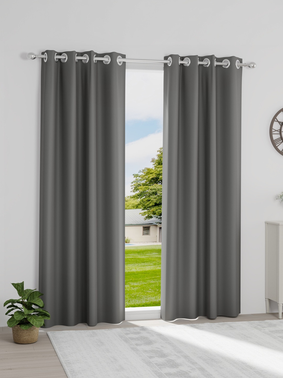 wakefit Grey Set of 2 Black Out Door Curtain