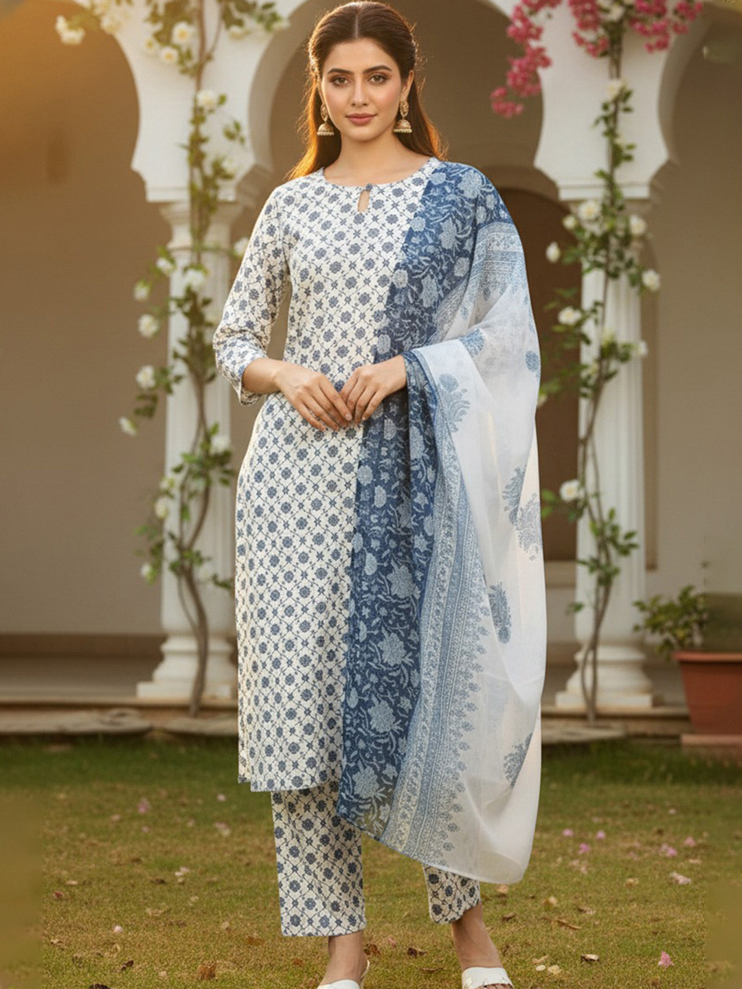 AHIKA Women Ethnic Motifs Printed Kurta with Trousers & With Dupatta