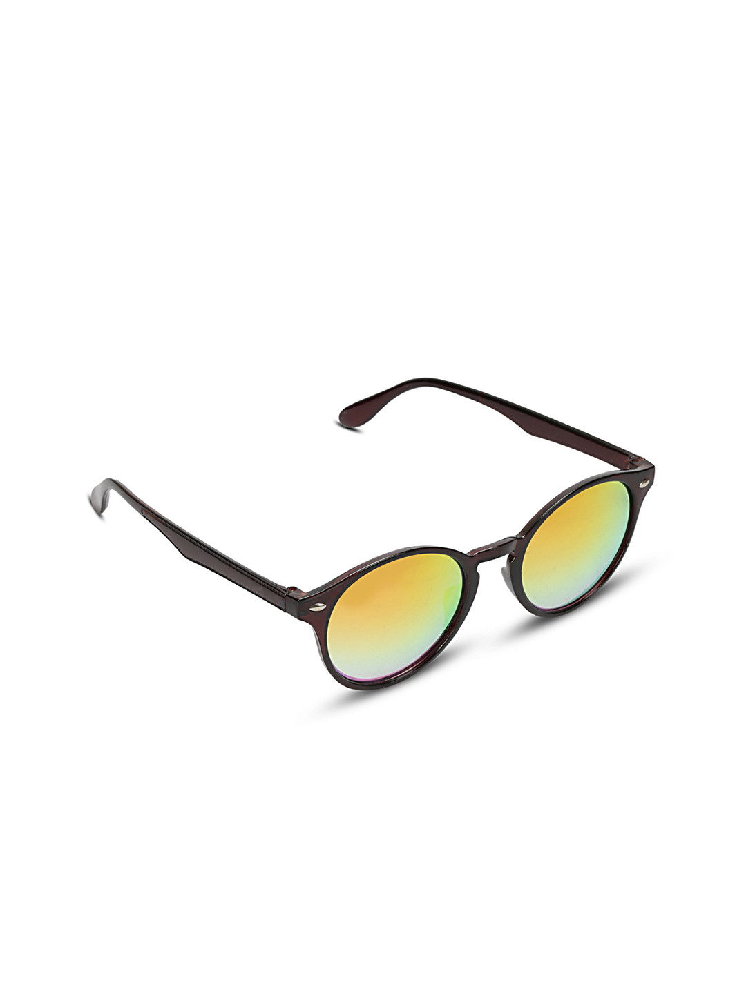 David Martin Men Orange Lens & Brown Round Sunglasses with
