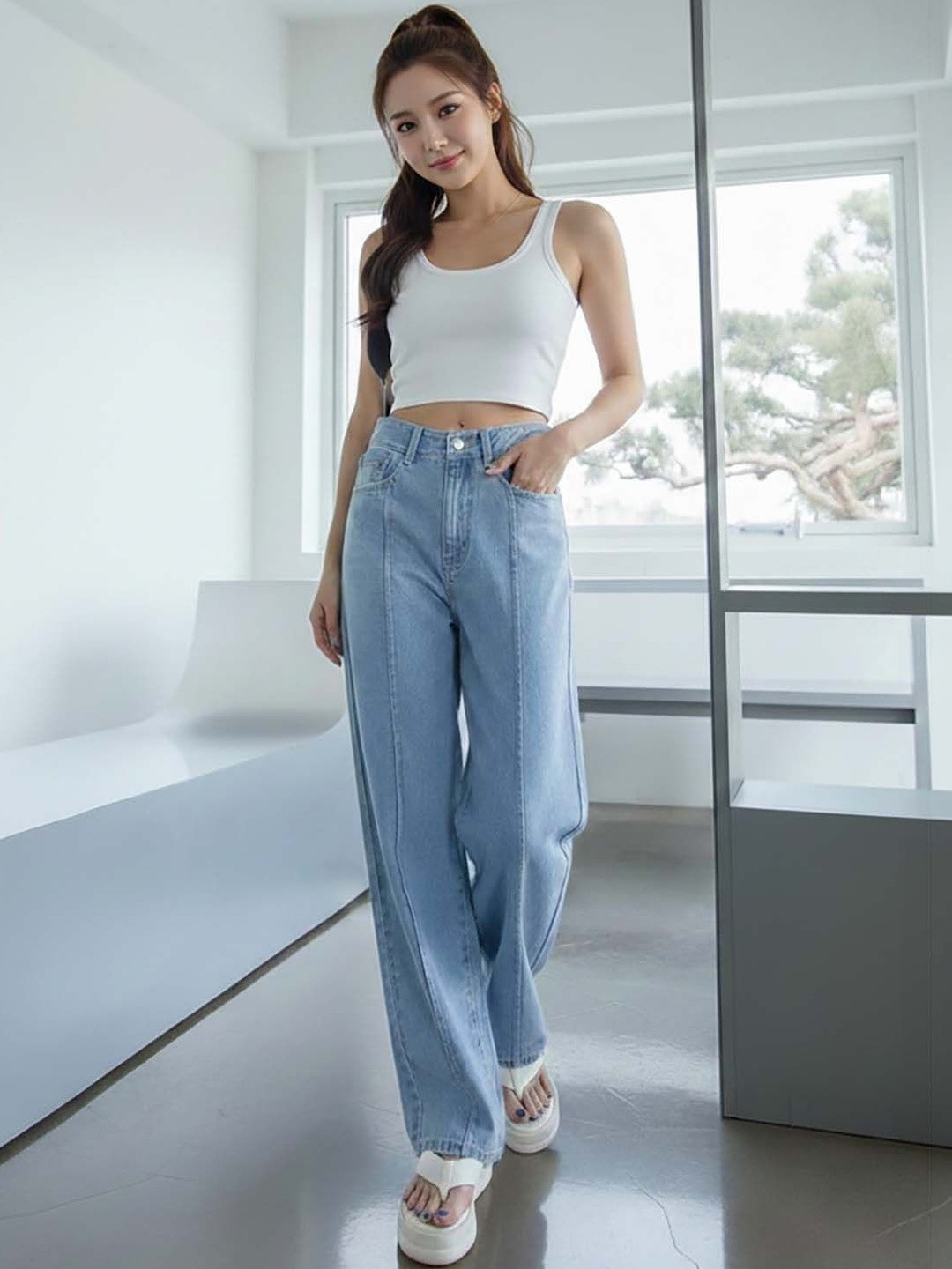 Stylecast X Kotty Women Comfort Wide Leg High-Rise Stretchable Jeans
