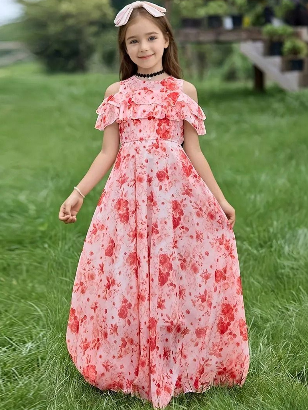 STYLE CONNECT Print Cape Sleeve Fit & Flare Maxi Dress