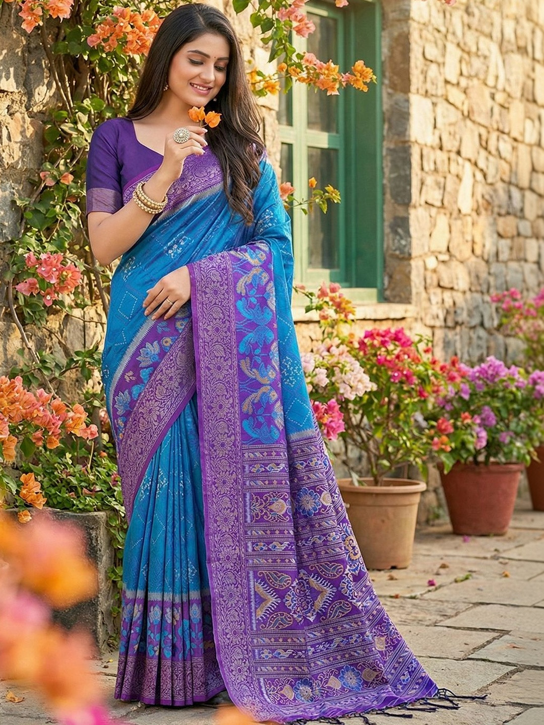 Sutriti Ethnic Motifs Zari Silk Blend Pochampally Saree