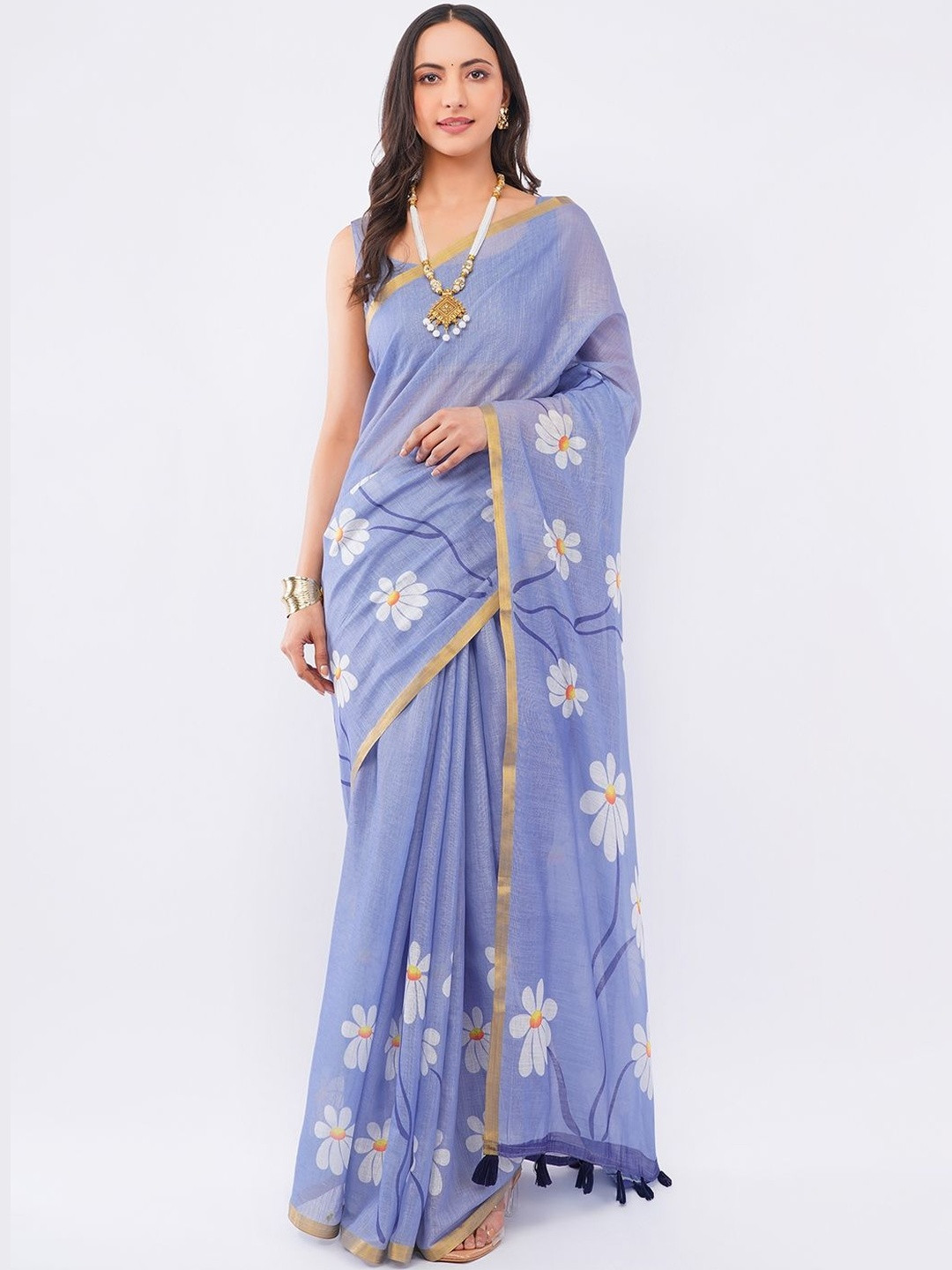 SAMANTHA Floral Pure Linen Saree