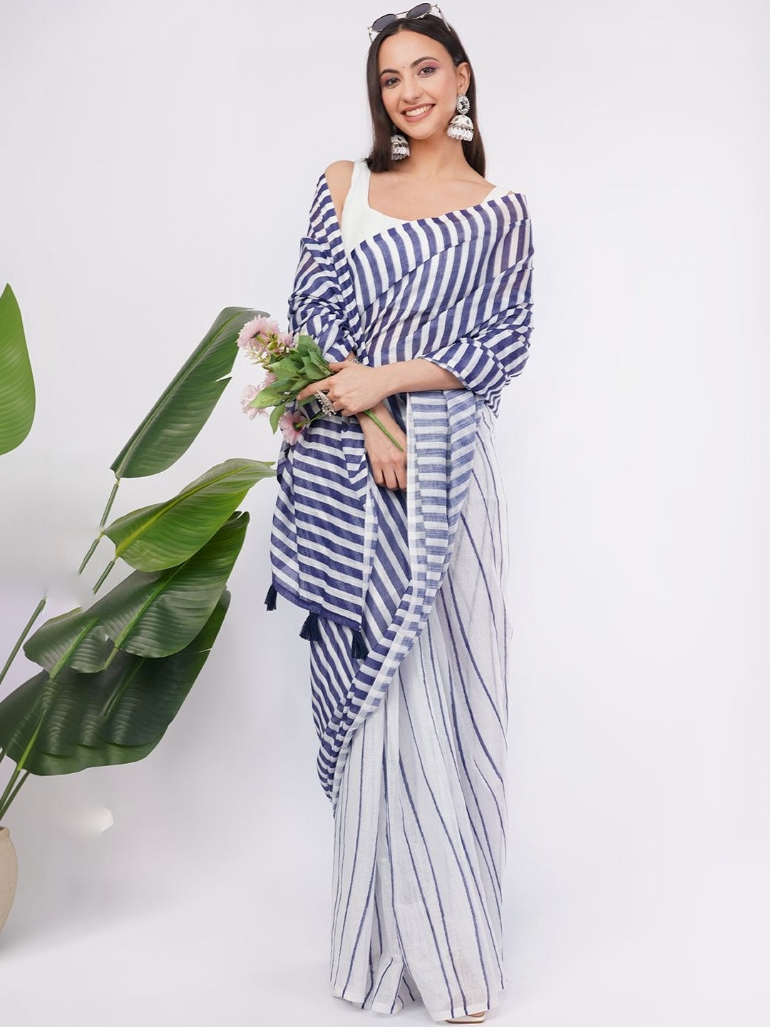 SAMANTHA Striped Pure Linen Saree