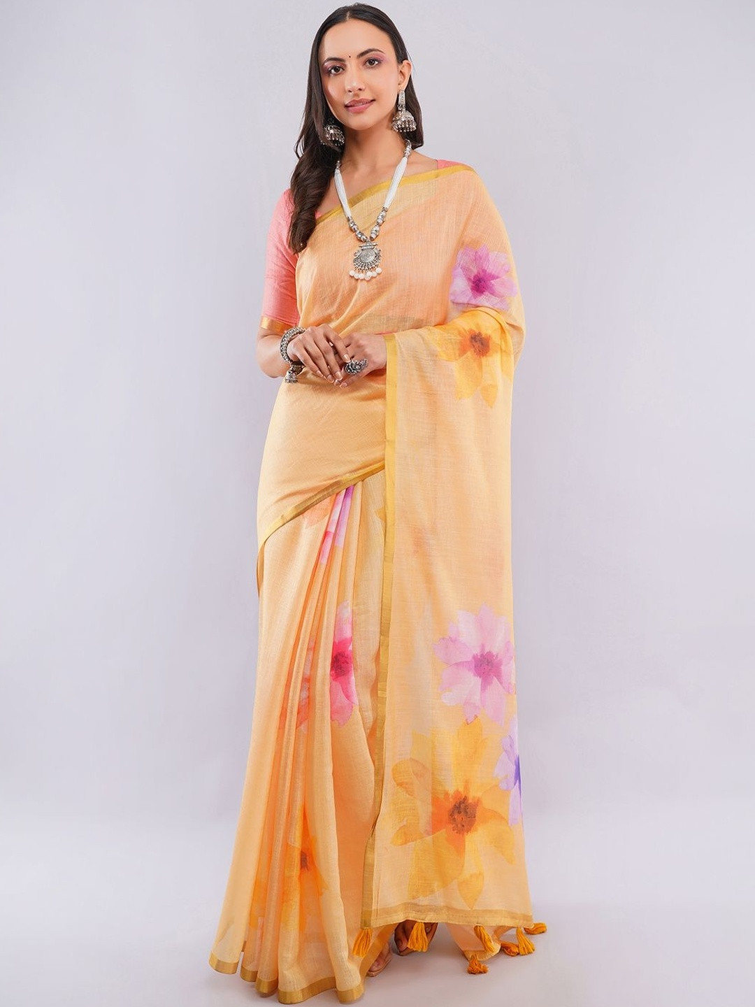 SAMANTHA Floral Pure Linen Saree