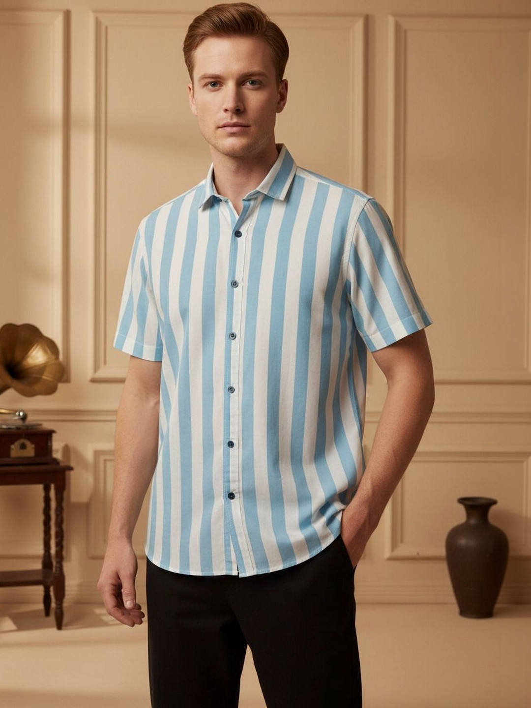 Men's Blue Vertical Stripes Casual Shirt