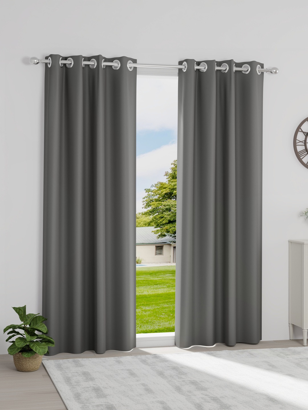 wakefit Grey Black Out Door Curtain