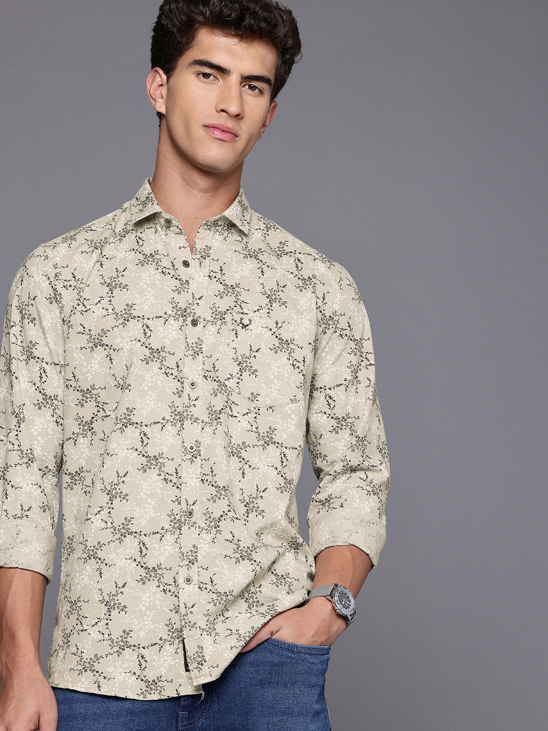 Allen Solly Cotton-Linen Tropical Printed Custom Fit Casual Shirt