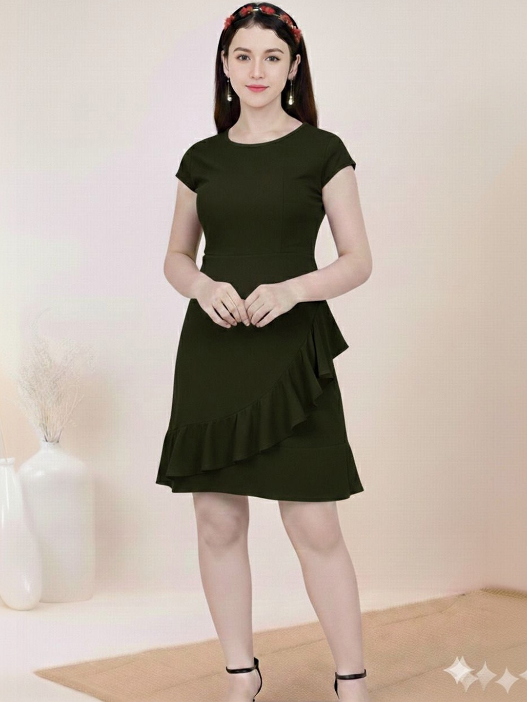 FELLAMO Ruffled Round Neck Short Sleeves Fit & Flare Dress