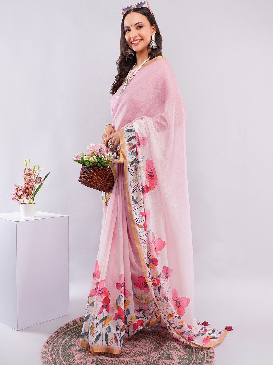 SAMANTHA Floral Pure Linen Saree