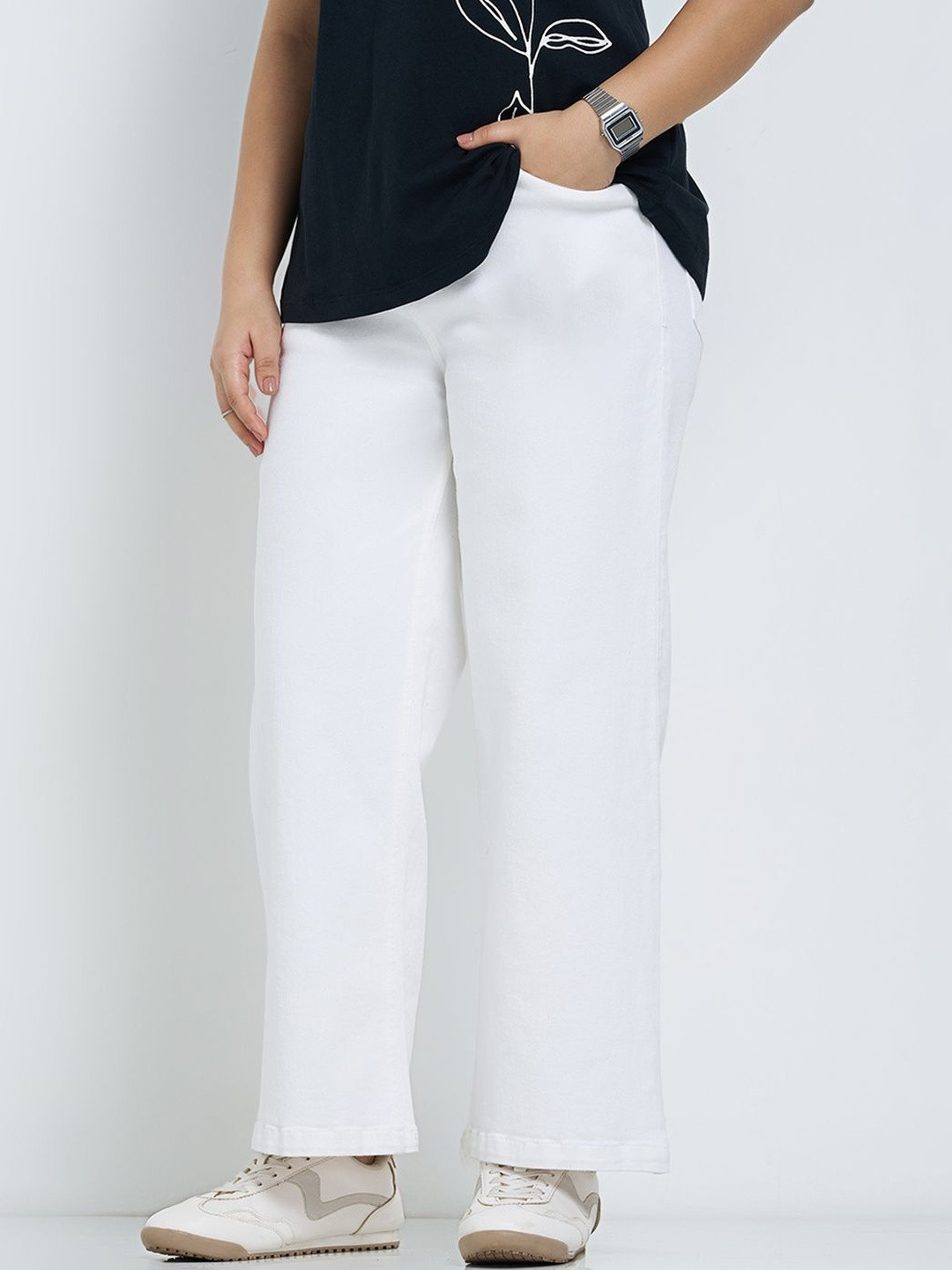 Honey Curvytude by Pantaloons Women Wide Leg High-Rise Jeans