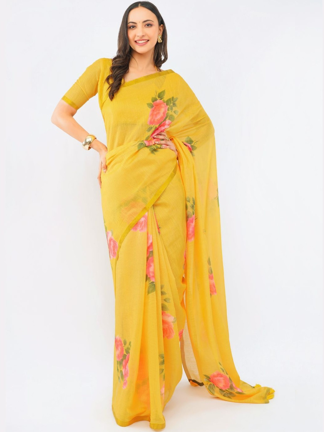 SAMANTHA Floral Pure Linen Saree