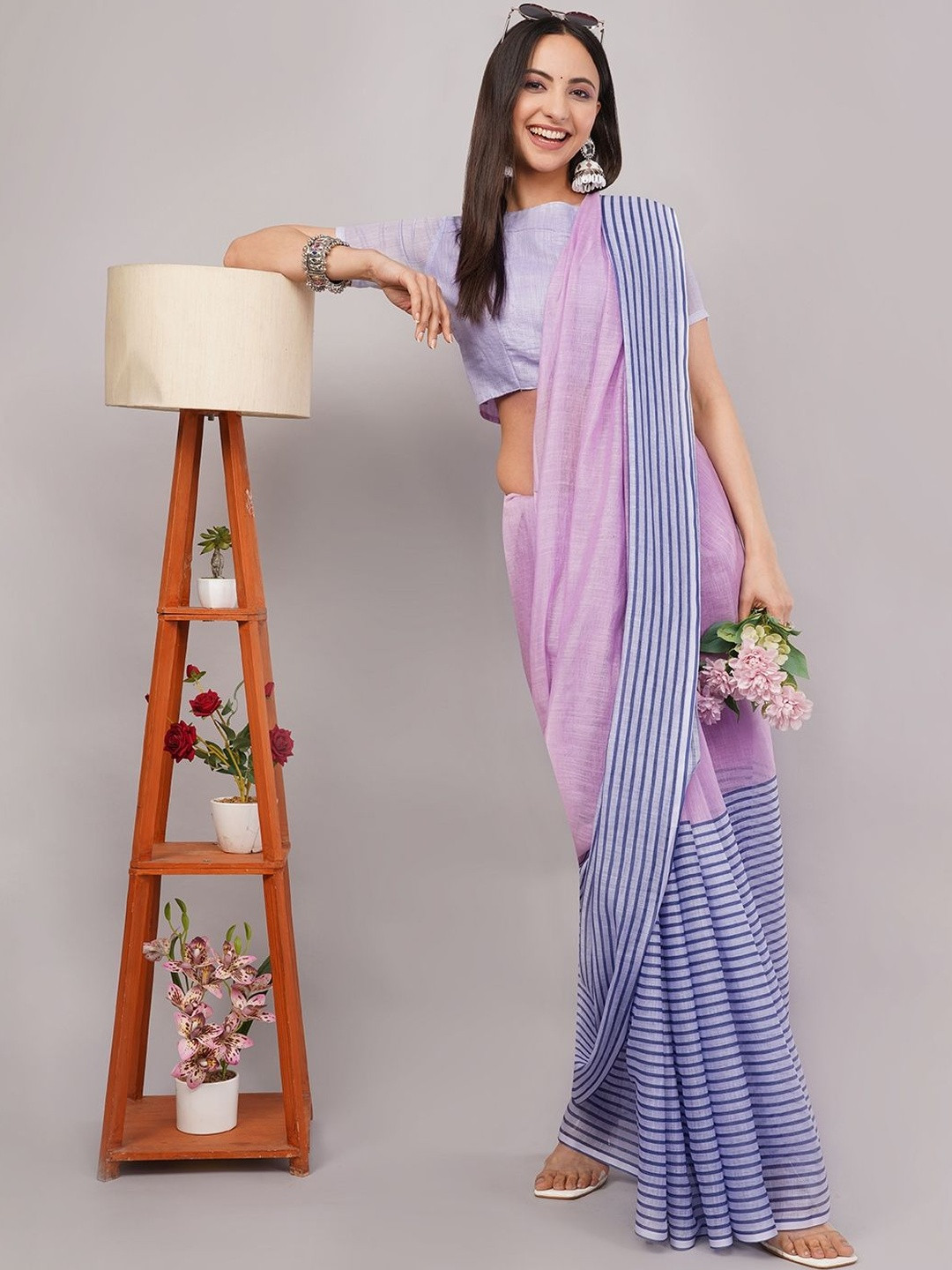 SAMANTHA Striped Pure Linen Saree