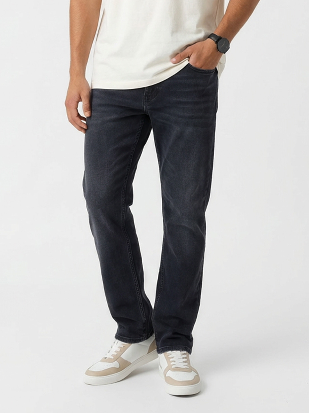 Integriti Men Straight Fit Mid-Rise Light Fade Stretchable Jeans