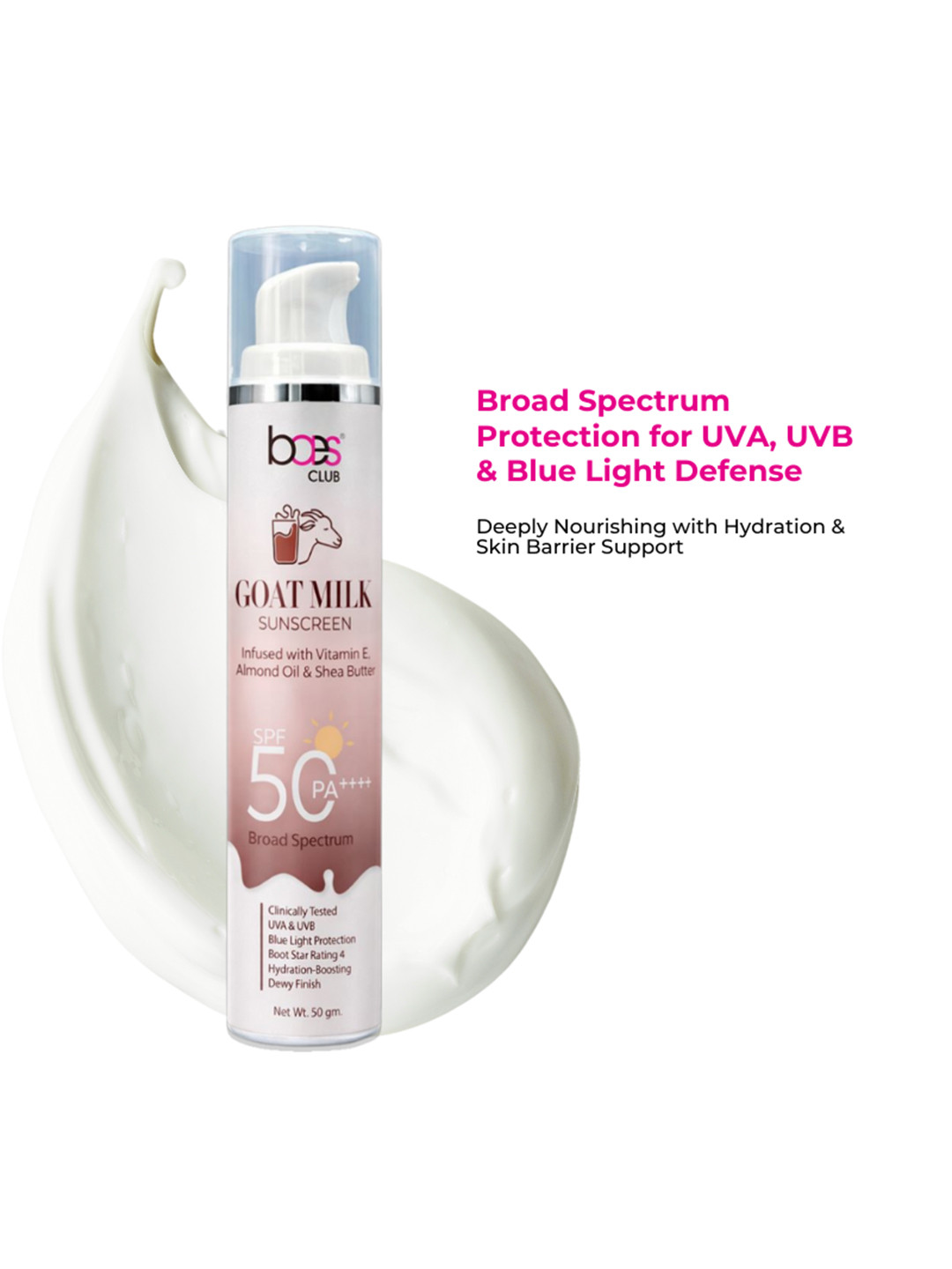 Baes Club Goat Milk Sunscreen SPF 50 PA++++ With Vitamin E & Almond Oil - 50g