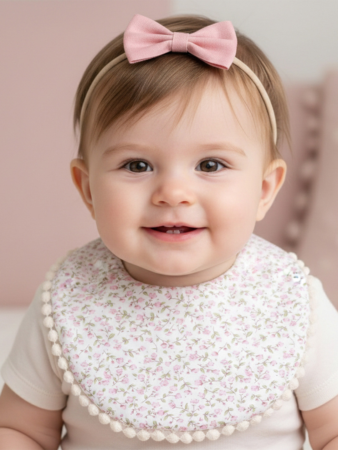 Polka Tots Infant Girls Printed Cotton Bibs With 2Pc Headbands