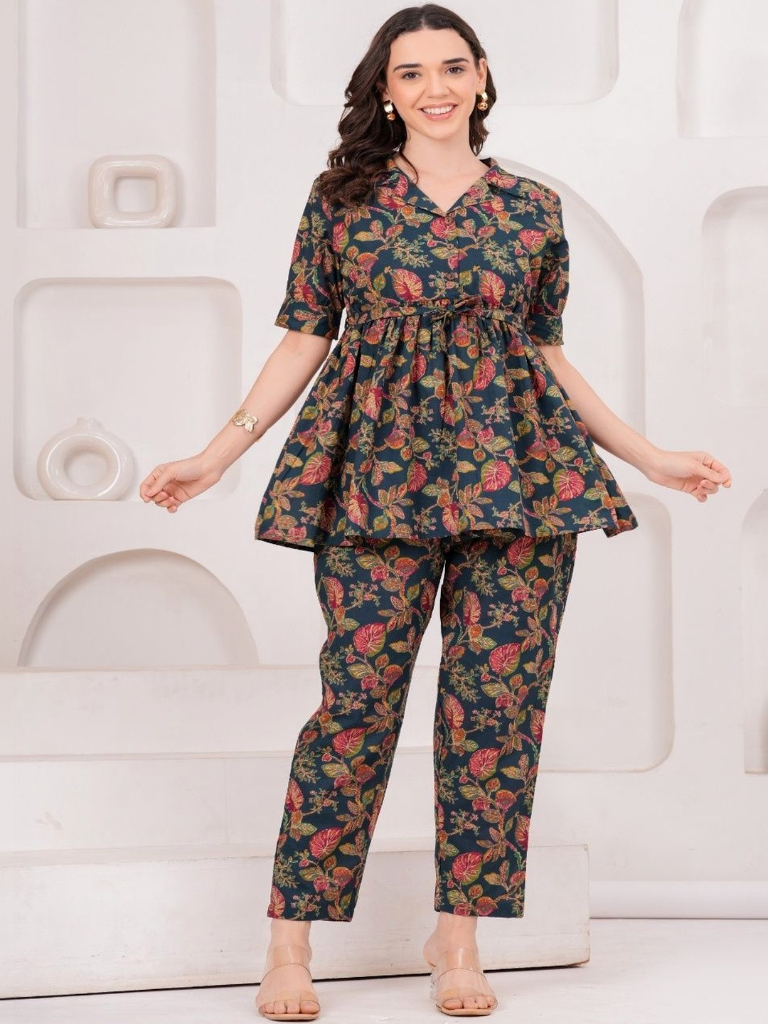 CLOTHYCORP Tropical Cotton Printed Top with Trousers