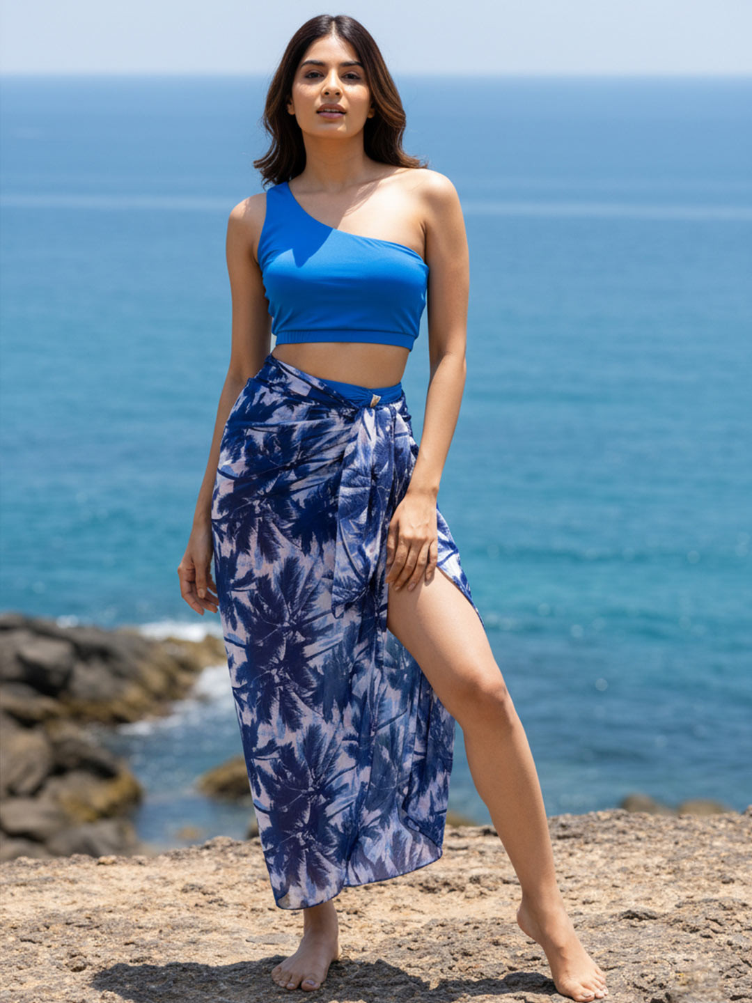 Aoba Women Solid One Shoulder Three Piece Swim Set