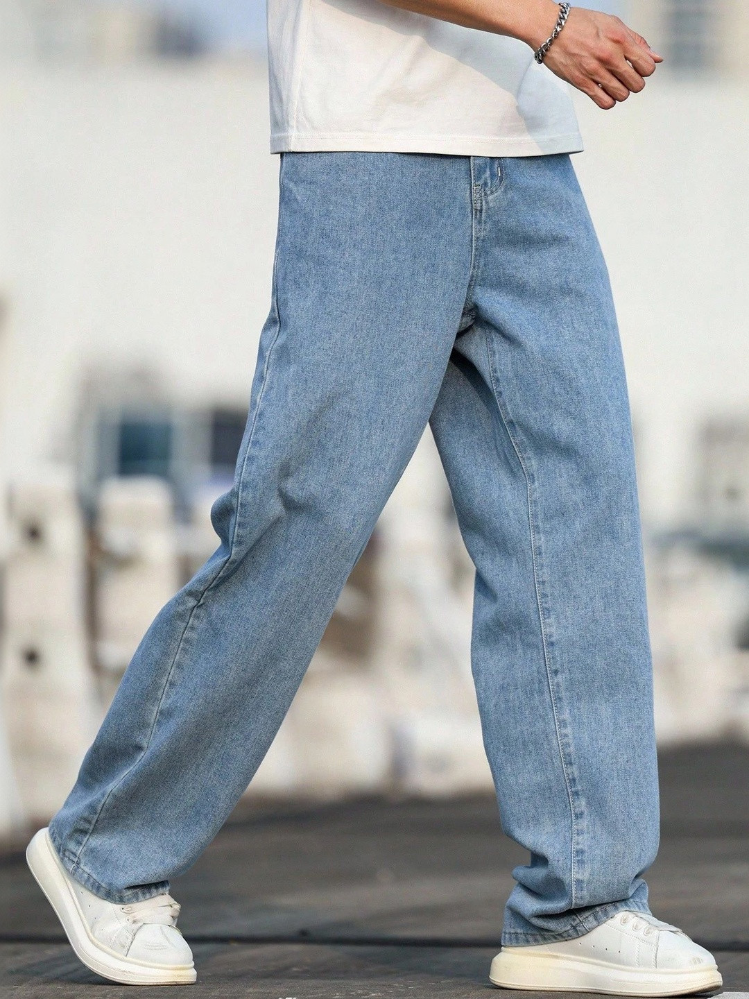MARK VIEW Men Wide Leg Mid-Rise Stretchable Jeans