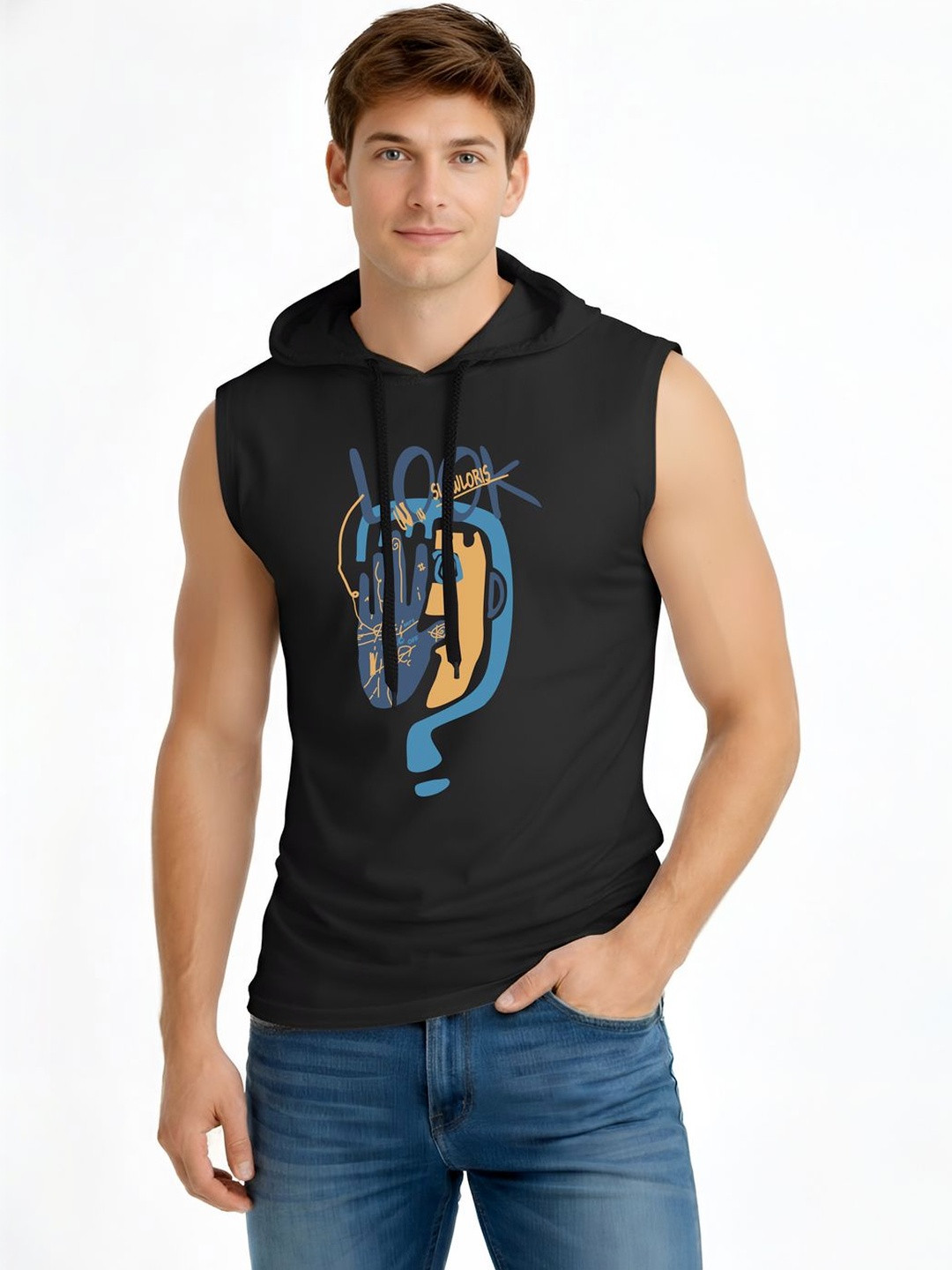 SLOWLORIS Men Printed Hooded T-shirt