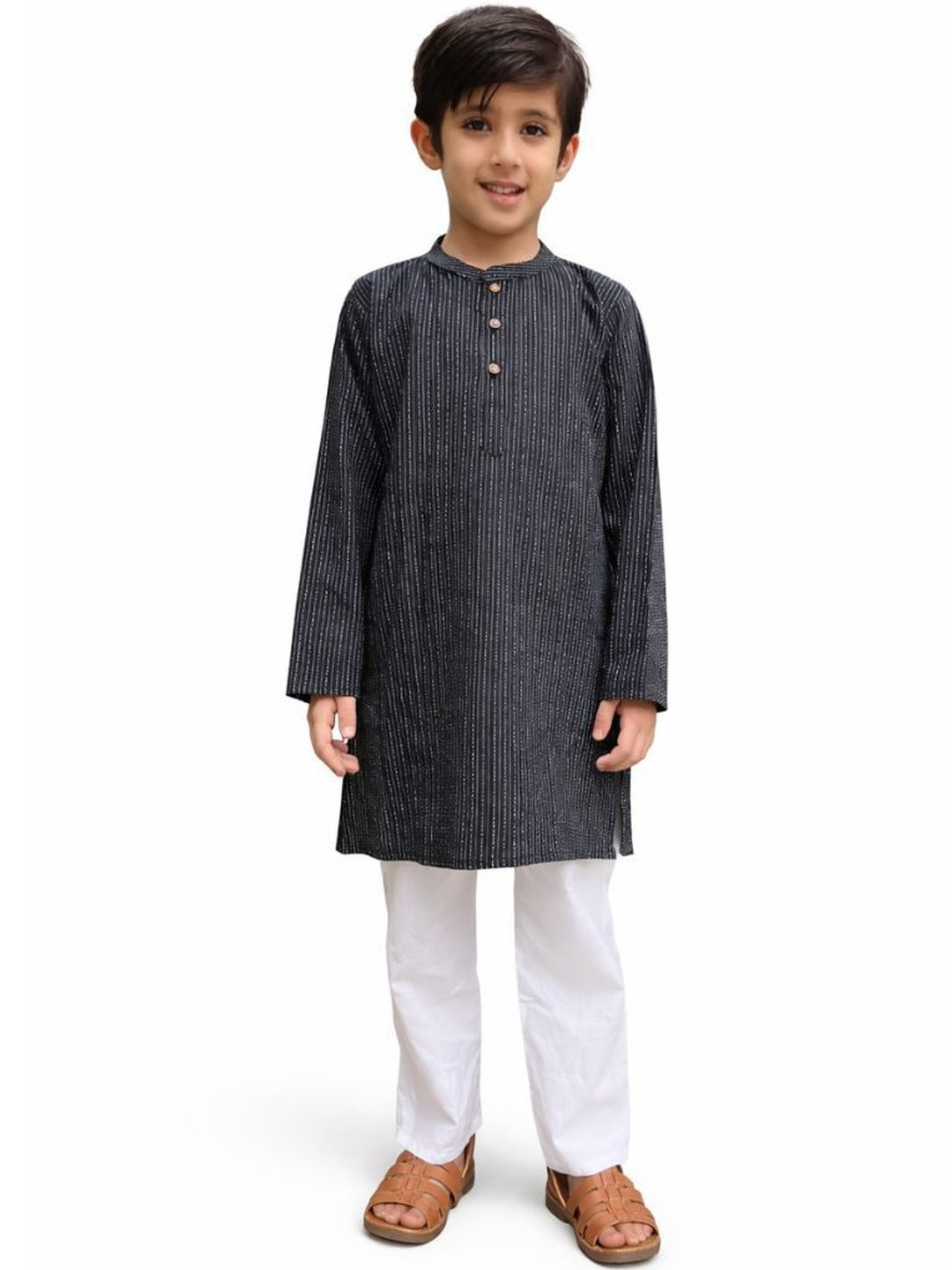 MAITREYO Boys Striped Regular Pure Cotton Kurta with Pyjamas