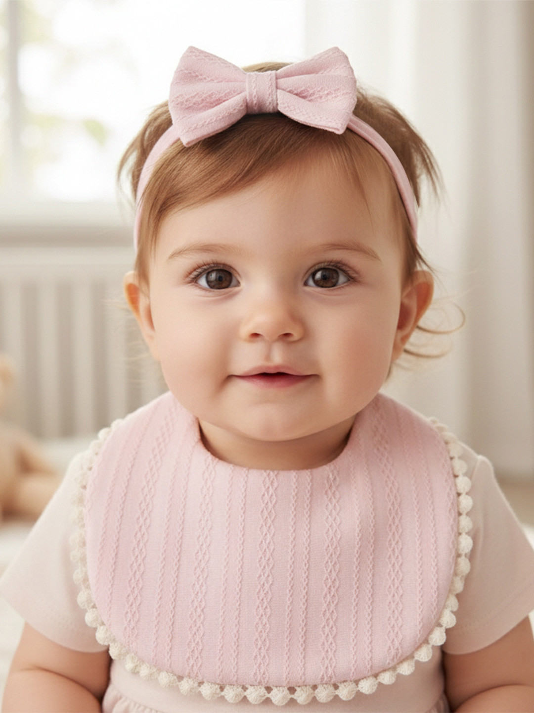 Polka Tots Infant Girls Embroidered Bibs & Bow Headband