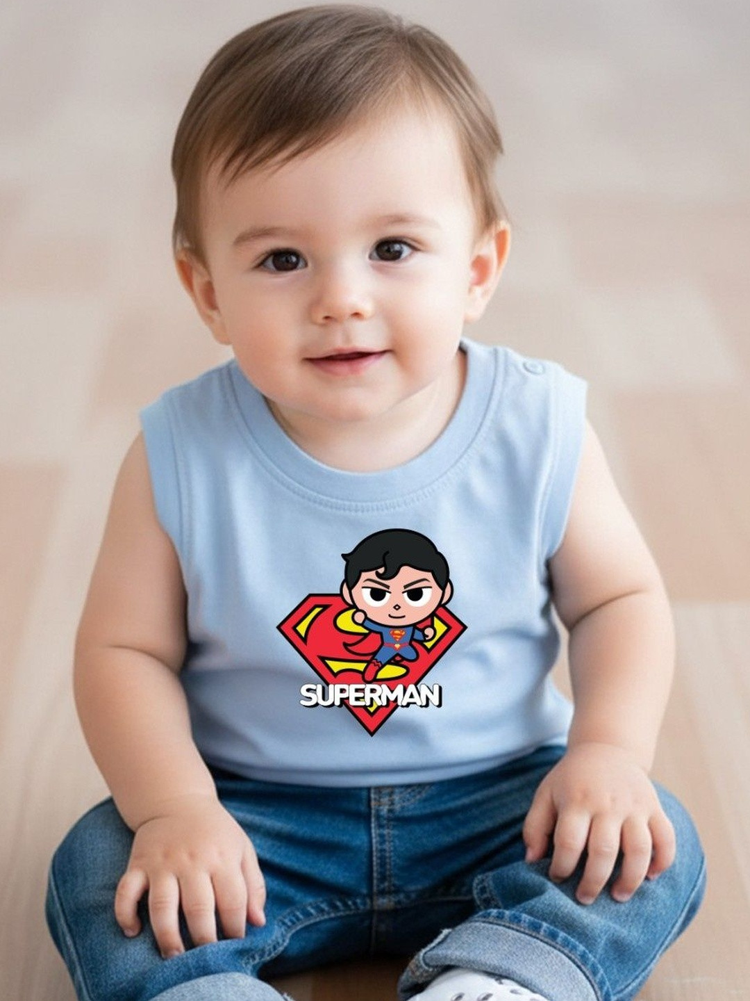 YK X Minute Mirth Infant Superman Printed Half Sleeve Cotton T-Shirt