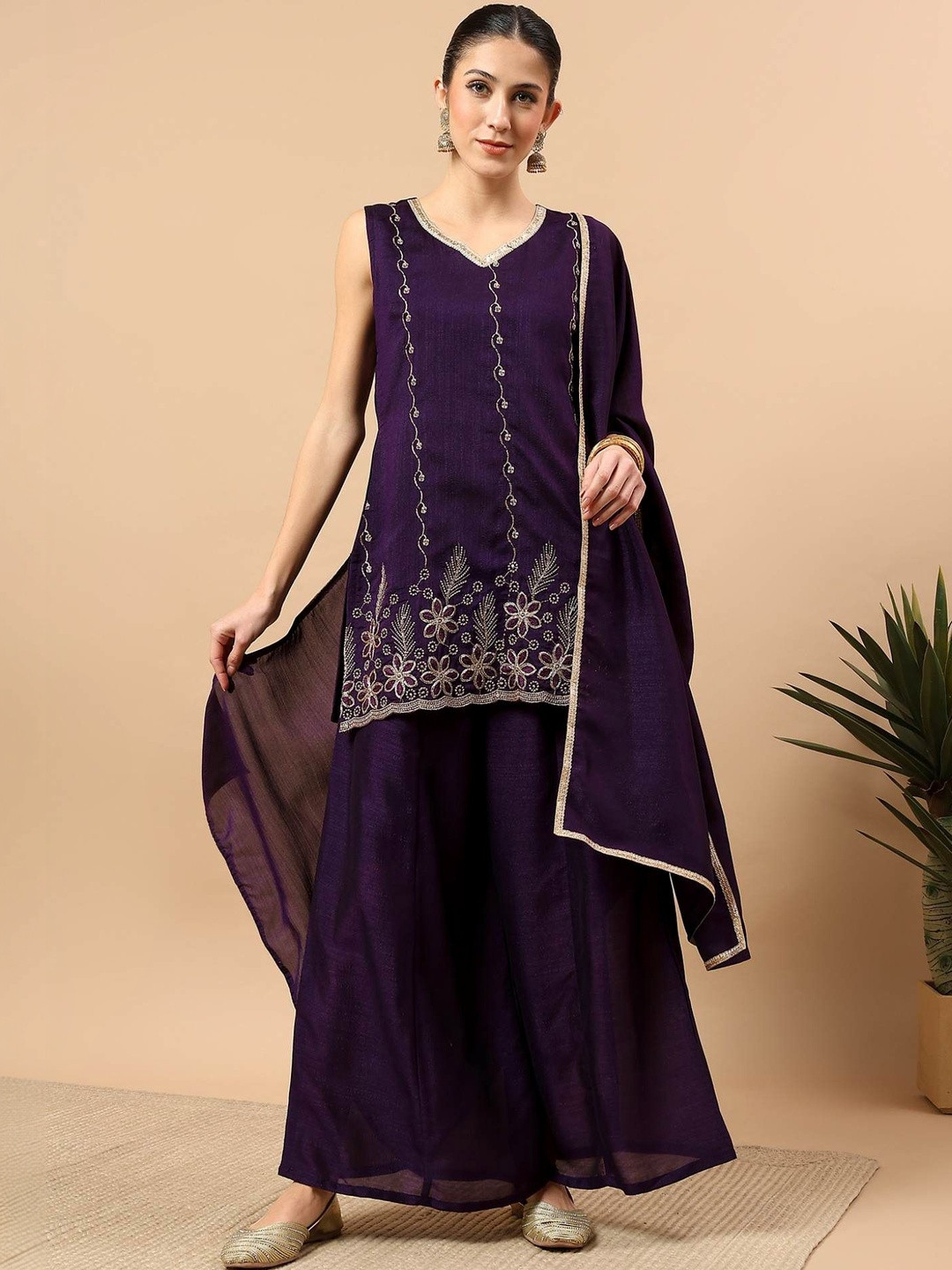 NIRYA Women Embroidered Regular Gotta Patti Kurta with Palazzos & With Dupatta