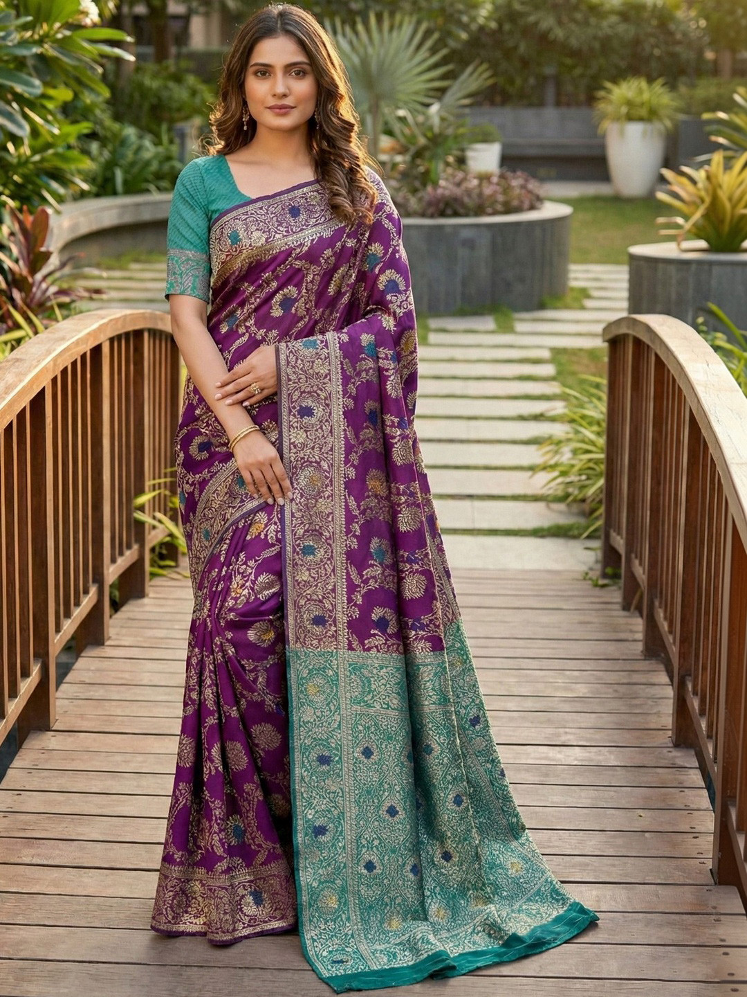 HERE&NOW Ethnic Motifs Zari Art Silk Handloom Banarasi Saree