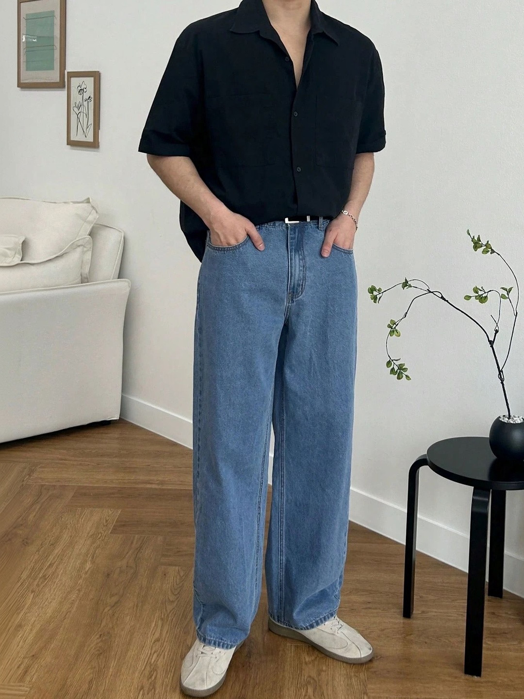 MARK VIEW Men Wide Leg Mid-Rise Light Fade Stretchable Jeans