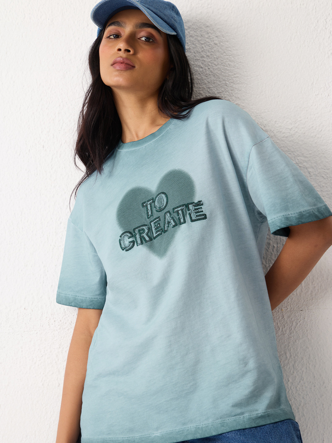 The Souled Store Women Oversized Fit Printed Green T-Shirts