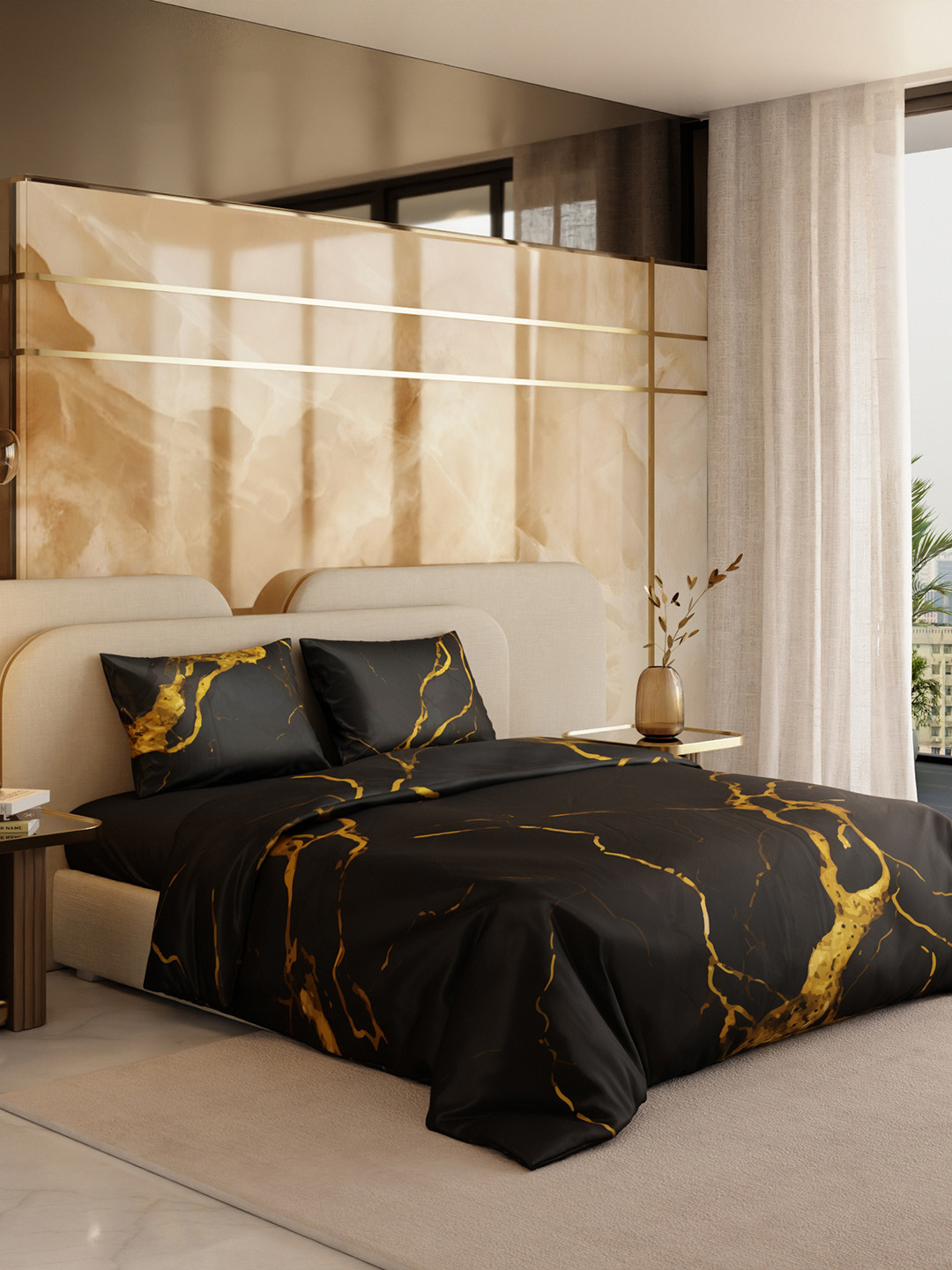 Stoa Paris Louvre Collection Embers in the Dark Satin King Bedding Set - 2.74 m x 2.28 m
