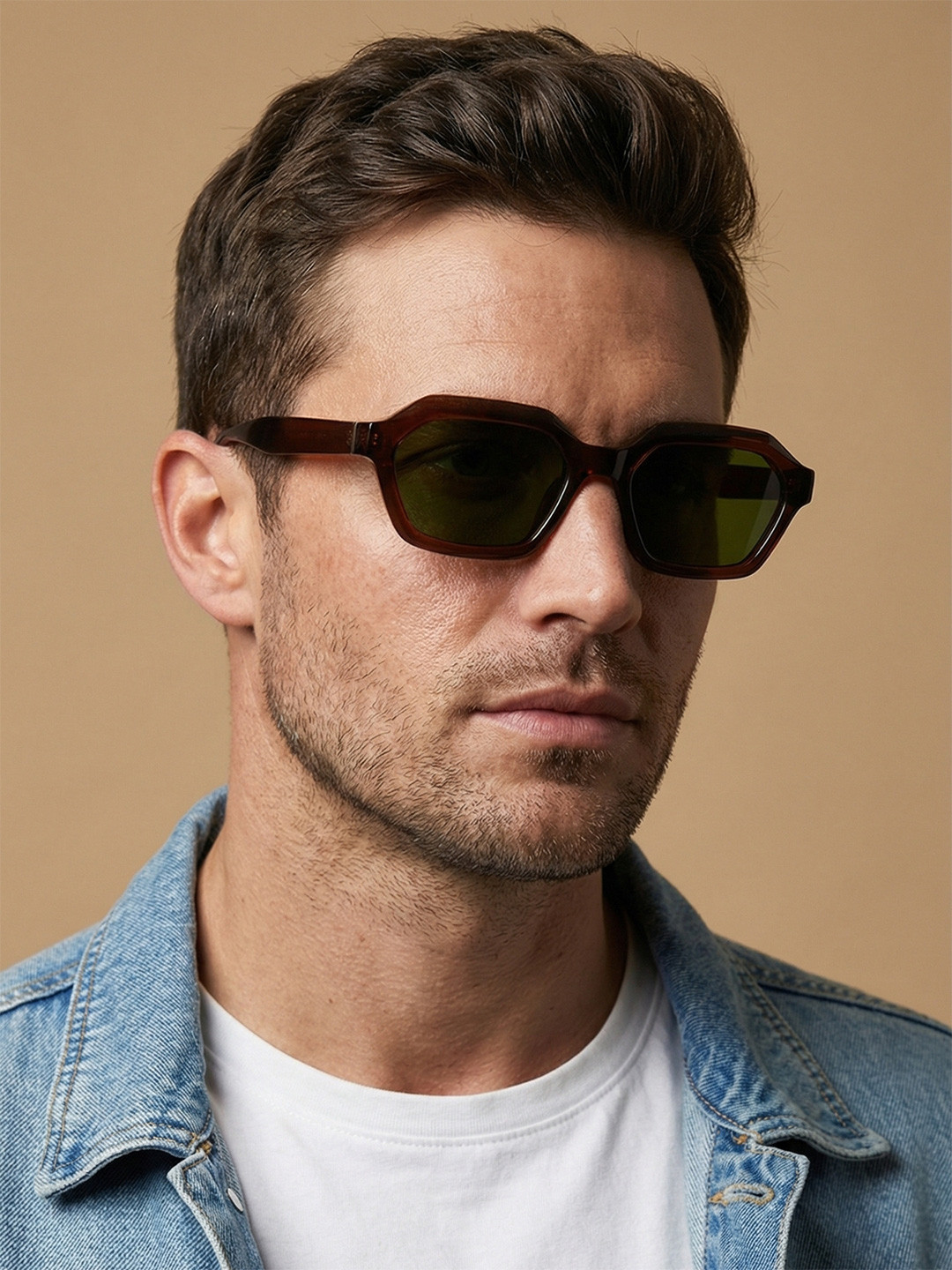 goglassic Unisex Green Lens & Brown Square Sunglasses with UV Protected