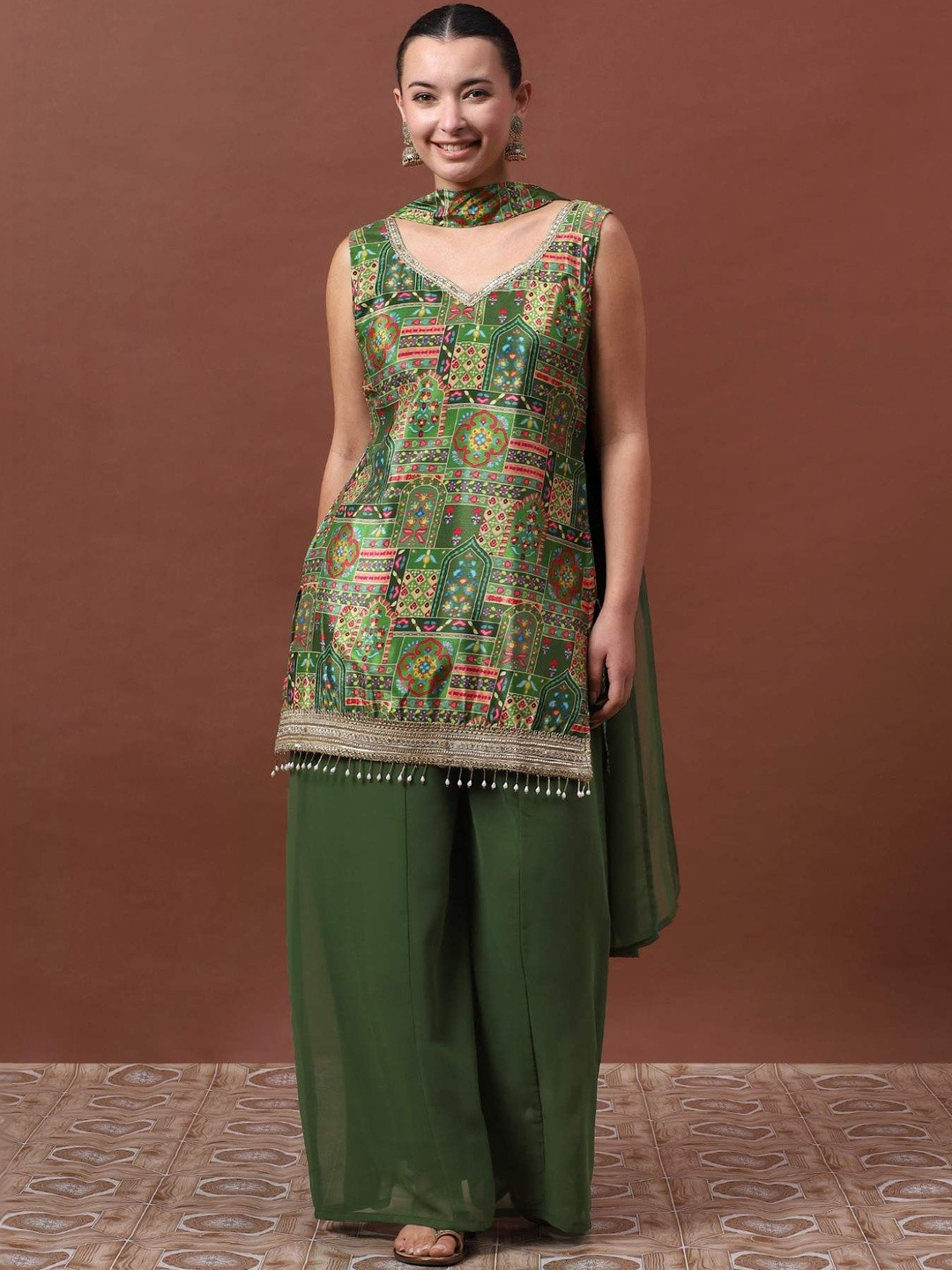 NIRYA Women Ethnic Motifs Printed Regular Kurti with Palazzos & With Dupatta