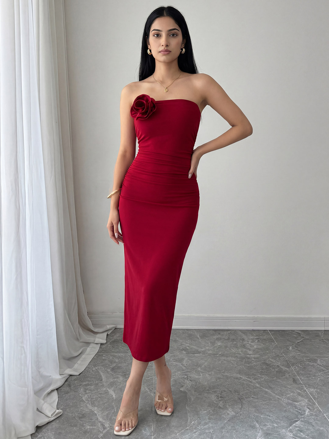 Zucchini Ruffled Bodycon Midi Dress