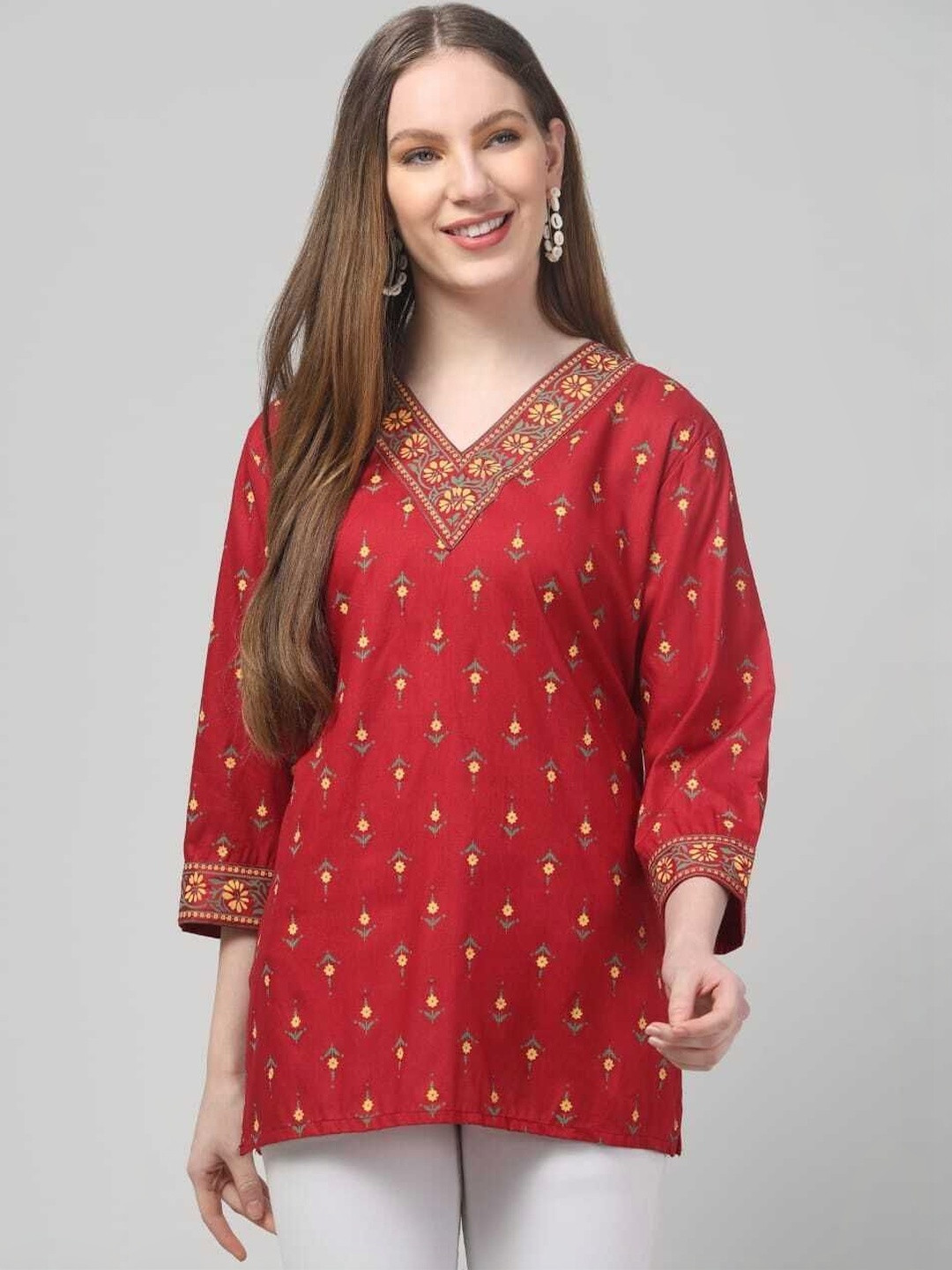 SYNTHIFY Viscose Rayon Ethnic Motifs Embroidered Thread Work Kurta