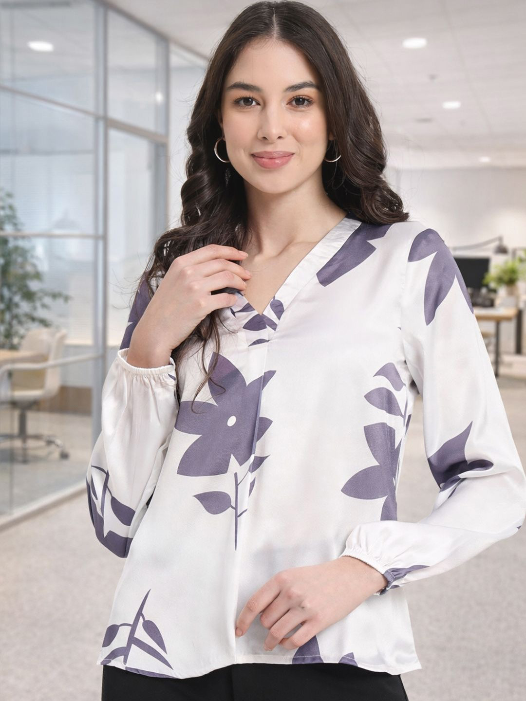 angloindu Floral Print Crepe Top